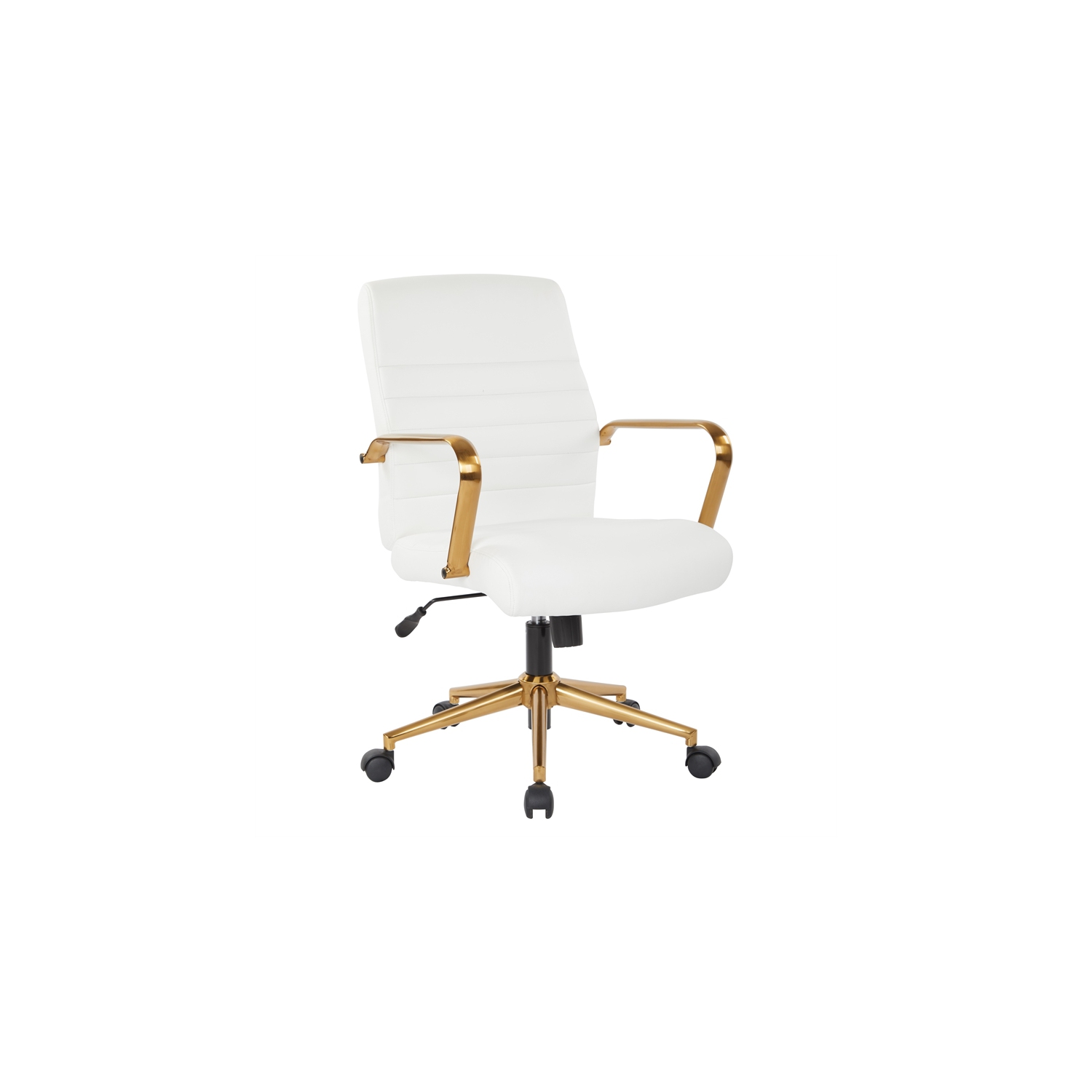 Mid-Back White Faux Leather Chair with Gold Finish Arms and Base K/D