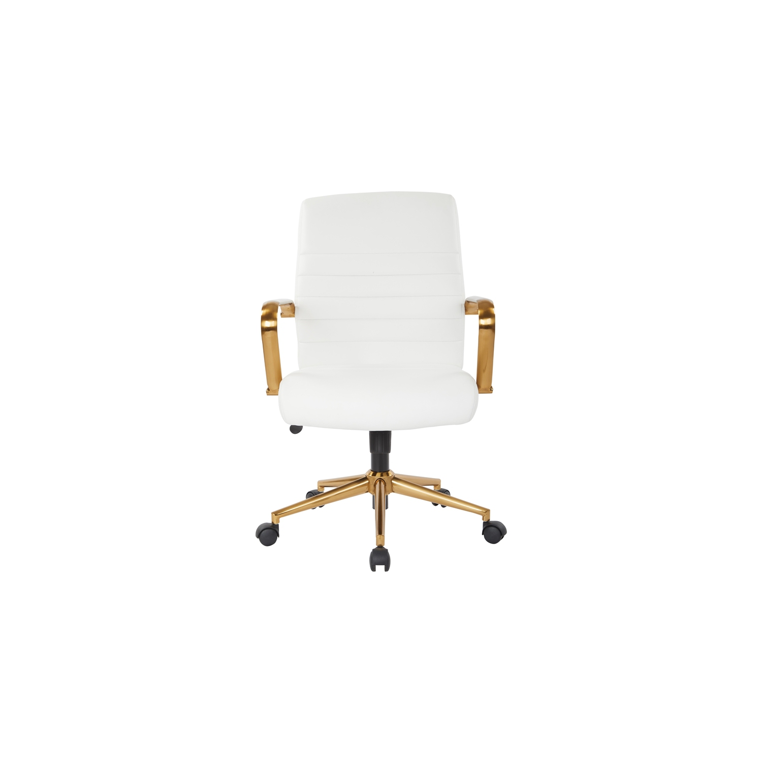 Mid-Back White Faux Leather Chair with Gold Finish Arms and Base K/D
