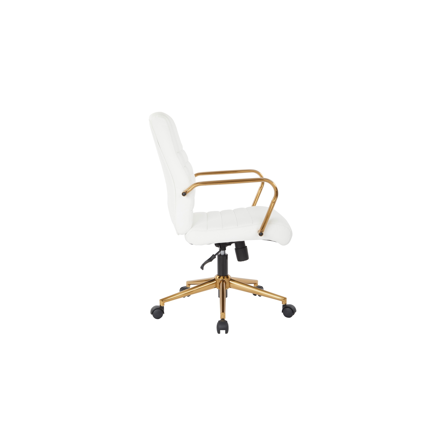 Mid-Back White Faux Leather Chair with Gold Finish Arms and Base K/D