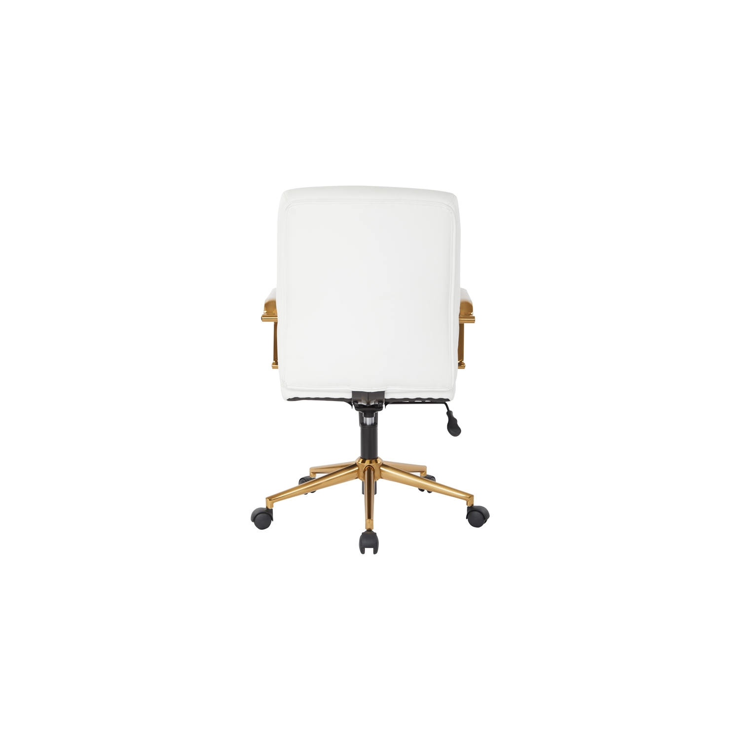 Mid-Back White Faux Leather Chair with Gold Finish Arms and Base K/D