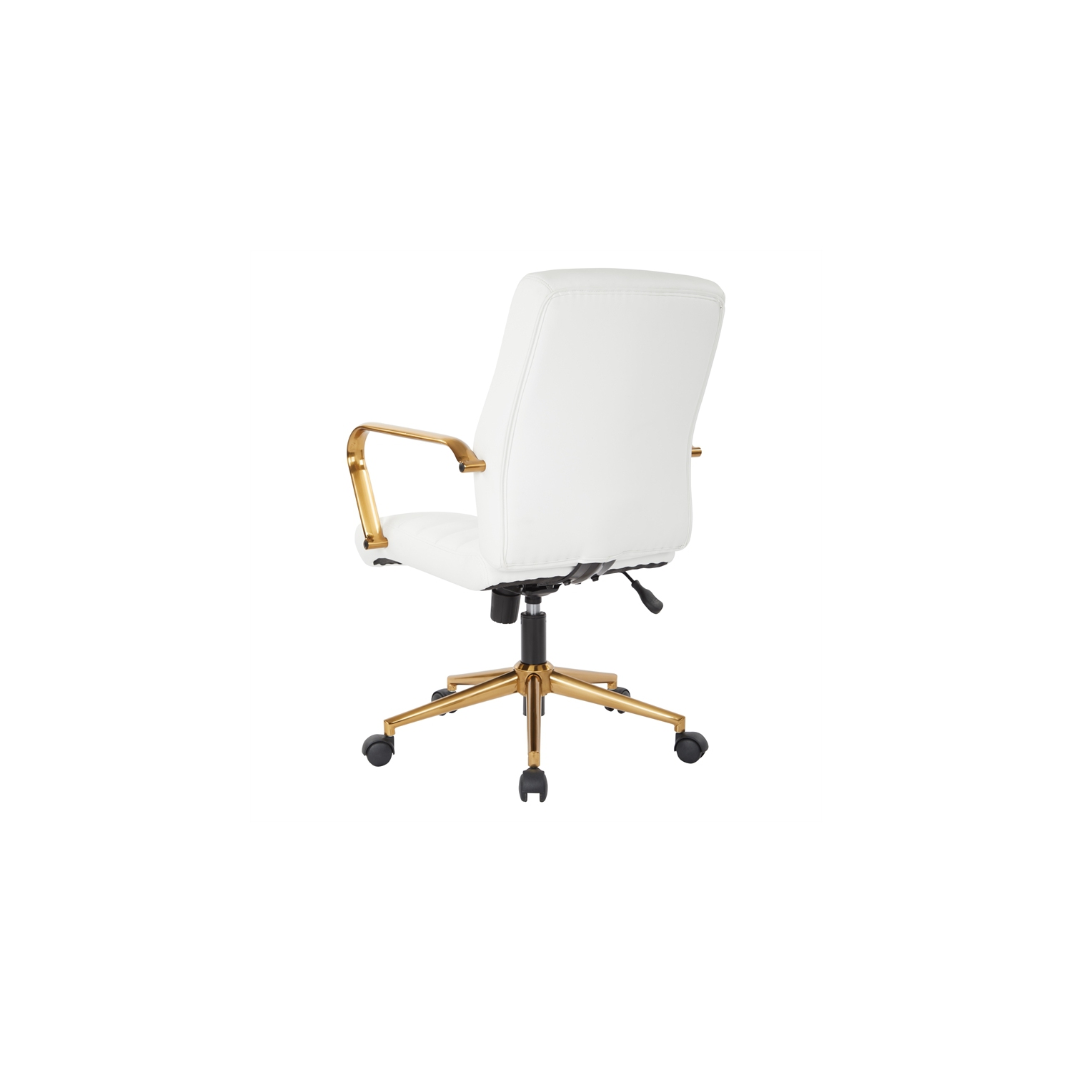 Mid-Back White Faux Leather Chair with Gold Finish Arms and Base K/D
