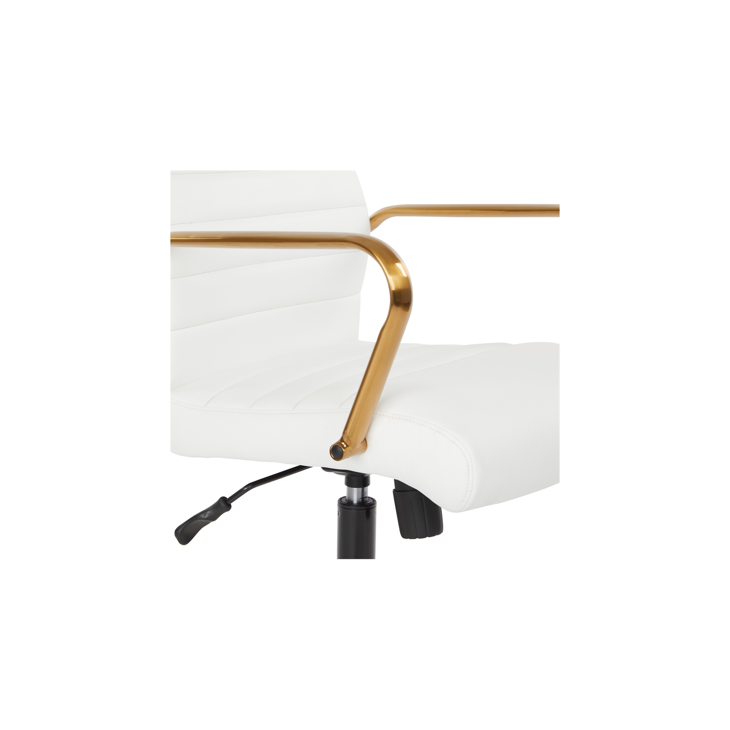 Mid-Back White Faux Leather Chair with Gold Finish Arms and Base K/D