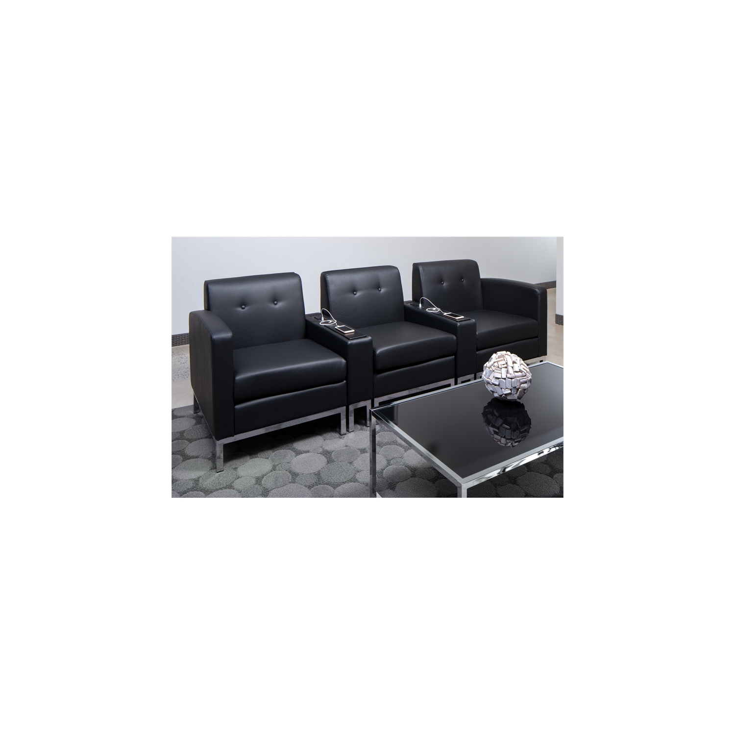 OSP Home Furnishings Wall Street Armchair Black Faux Leather