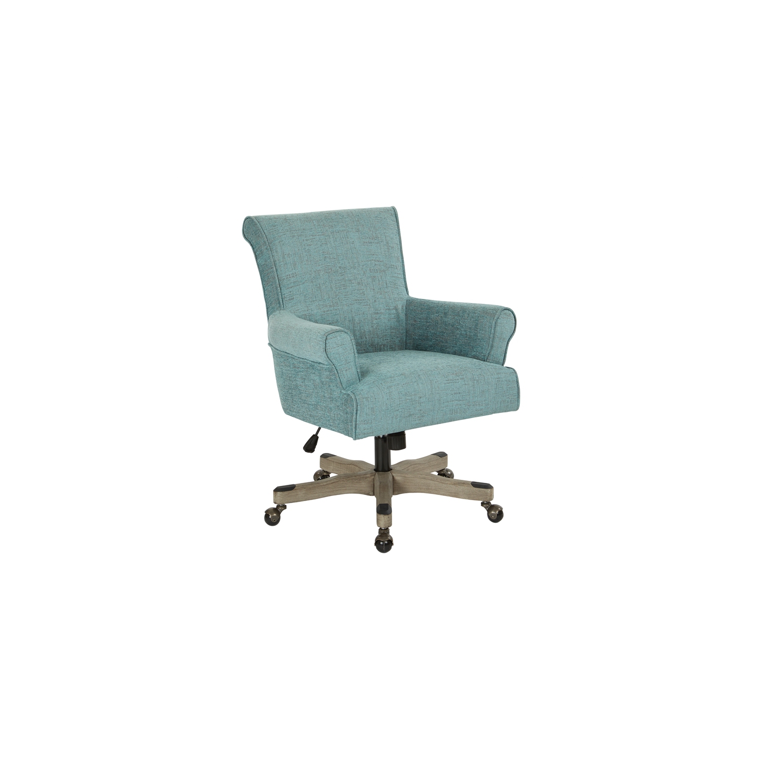 Chaise de bureau Megan en tissu turquoise avec bois gris délavé