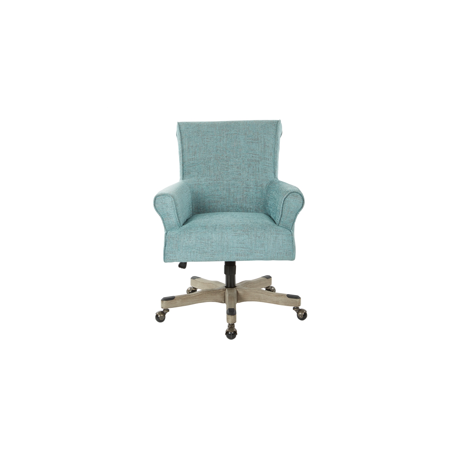 Chaise de bureau Megan en tissu turquoise avec bois gris délavé