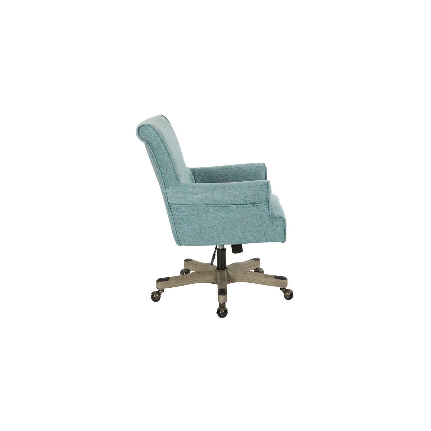 Chaise de bureau Megan en tissu turquoise avec bois gris délavé