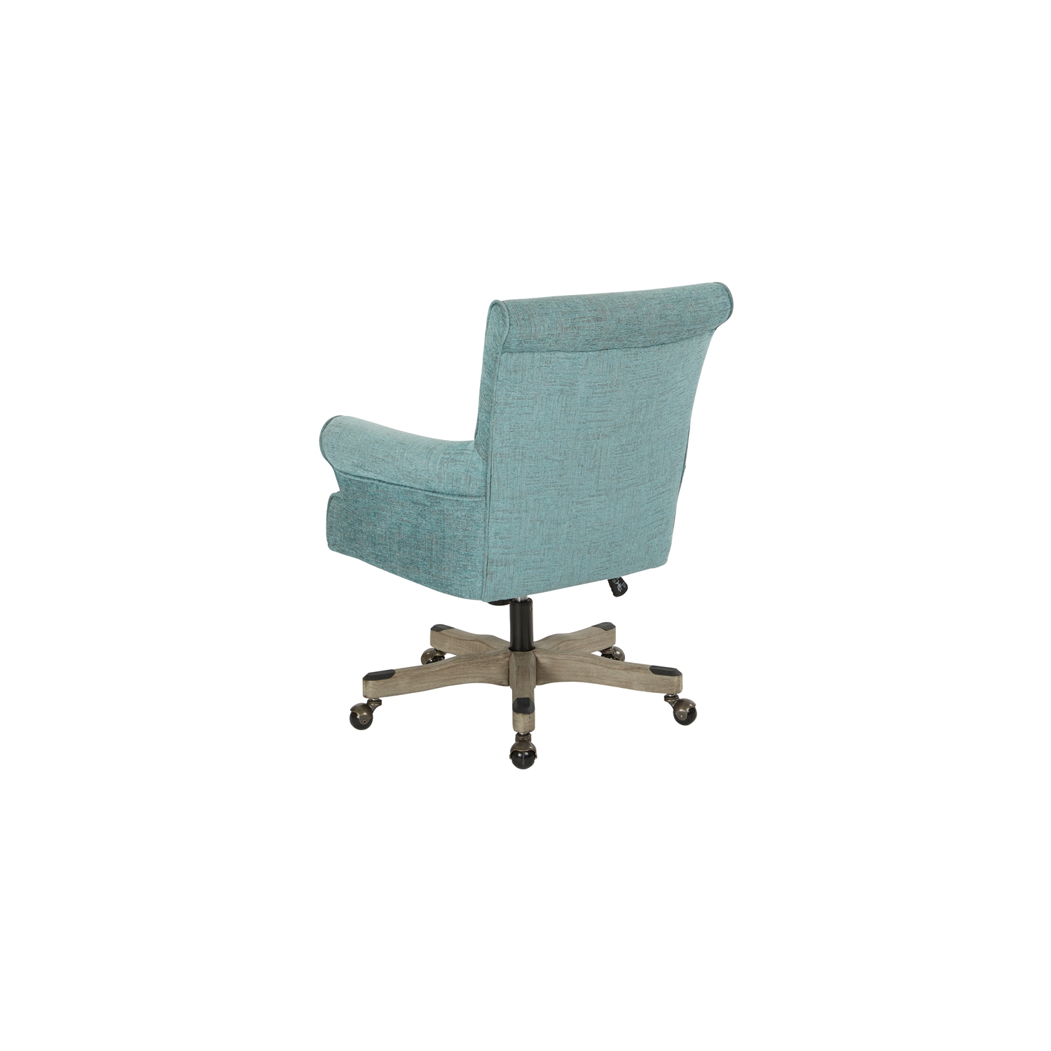 Chaise de bureau Megan en tissu turquoise avec bois gris délavé