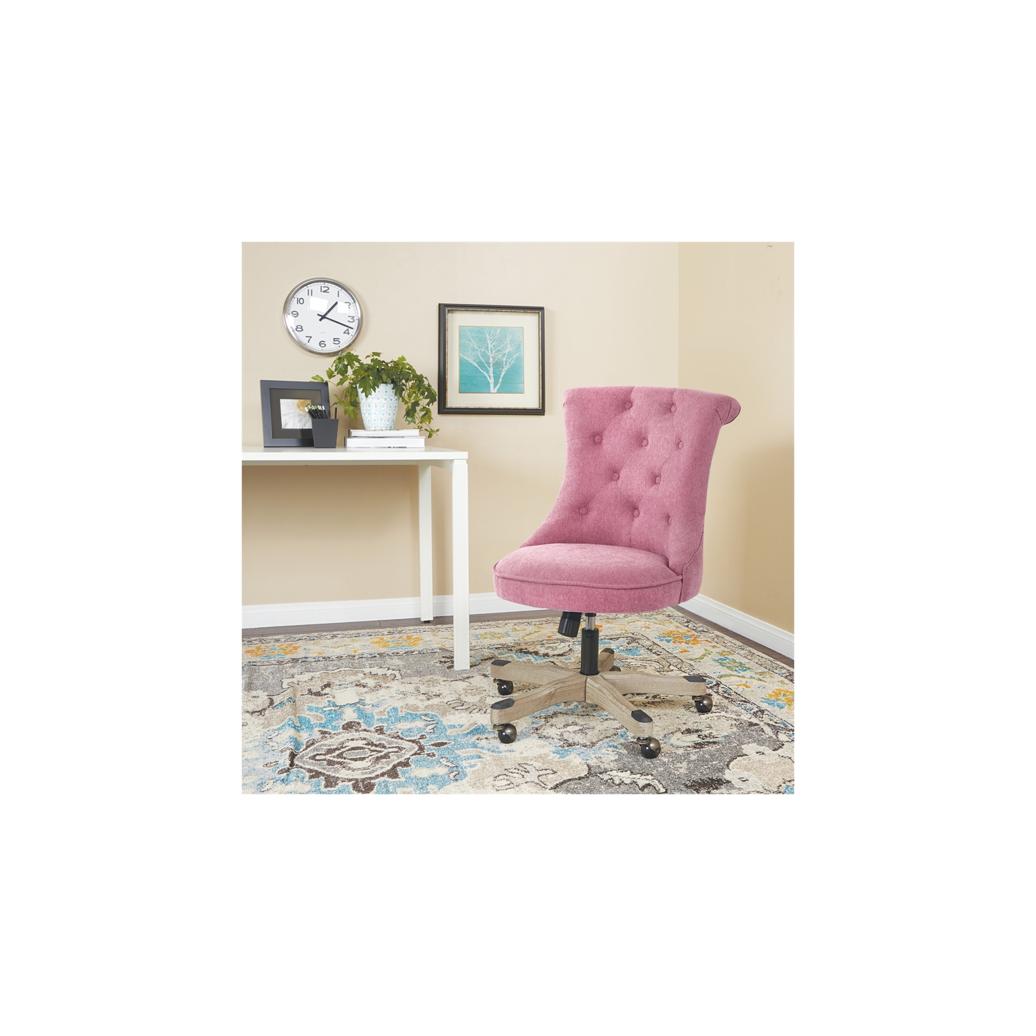 Hannah Tufted Office Chair in Orchid Purple Fabric with Gray Wood Base