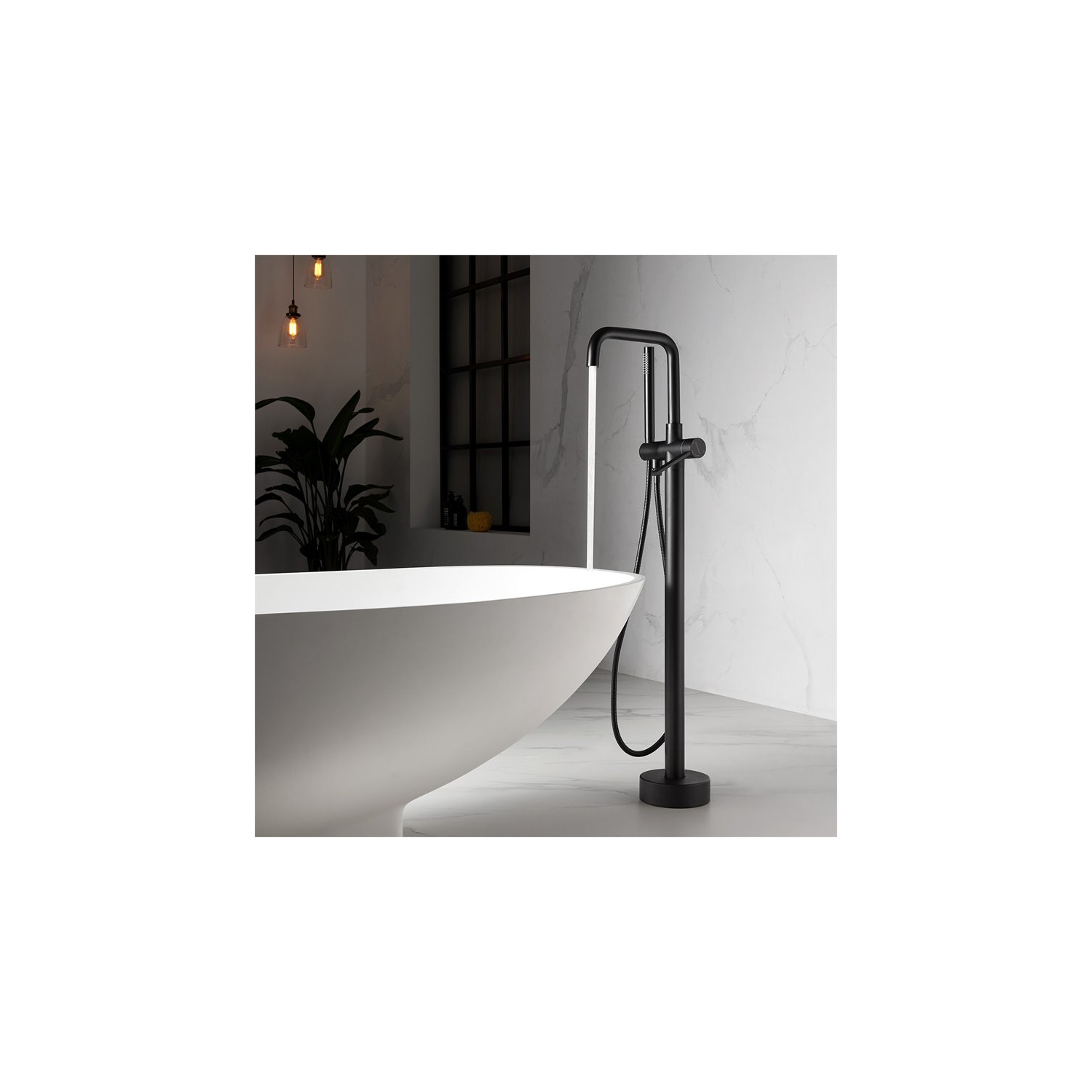 Vinnova Delara Freestanding Chrome Tub Faucet with Hand Shower in Black