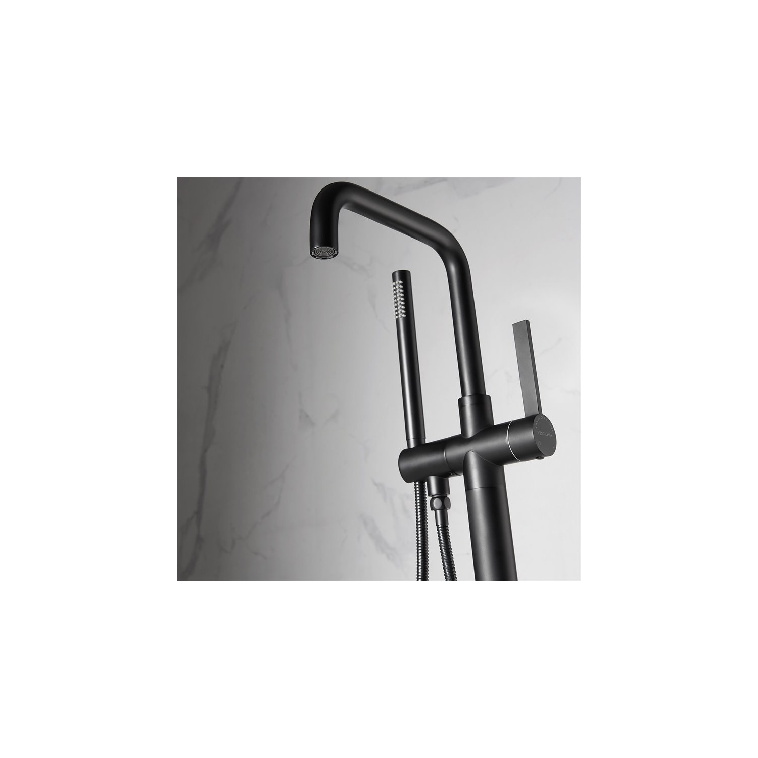Vinnova Delara Freestanding Chrome Tub Faucet with Hand Shower in Black