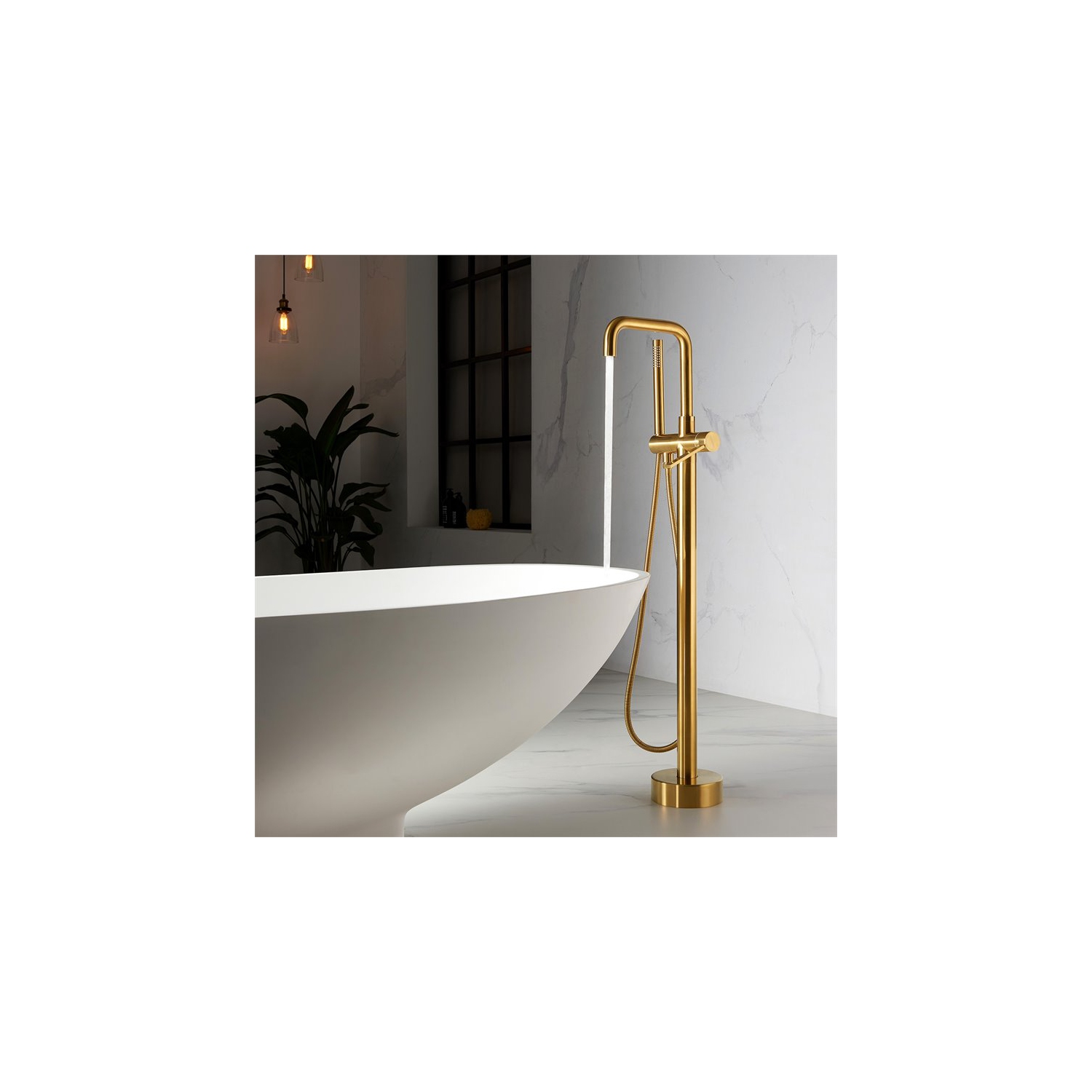 Vinnova Delara Freestanding Chrome Tub Faucet with Hand Shower in Gold