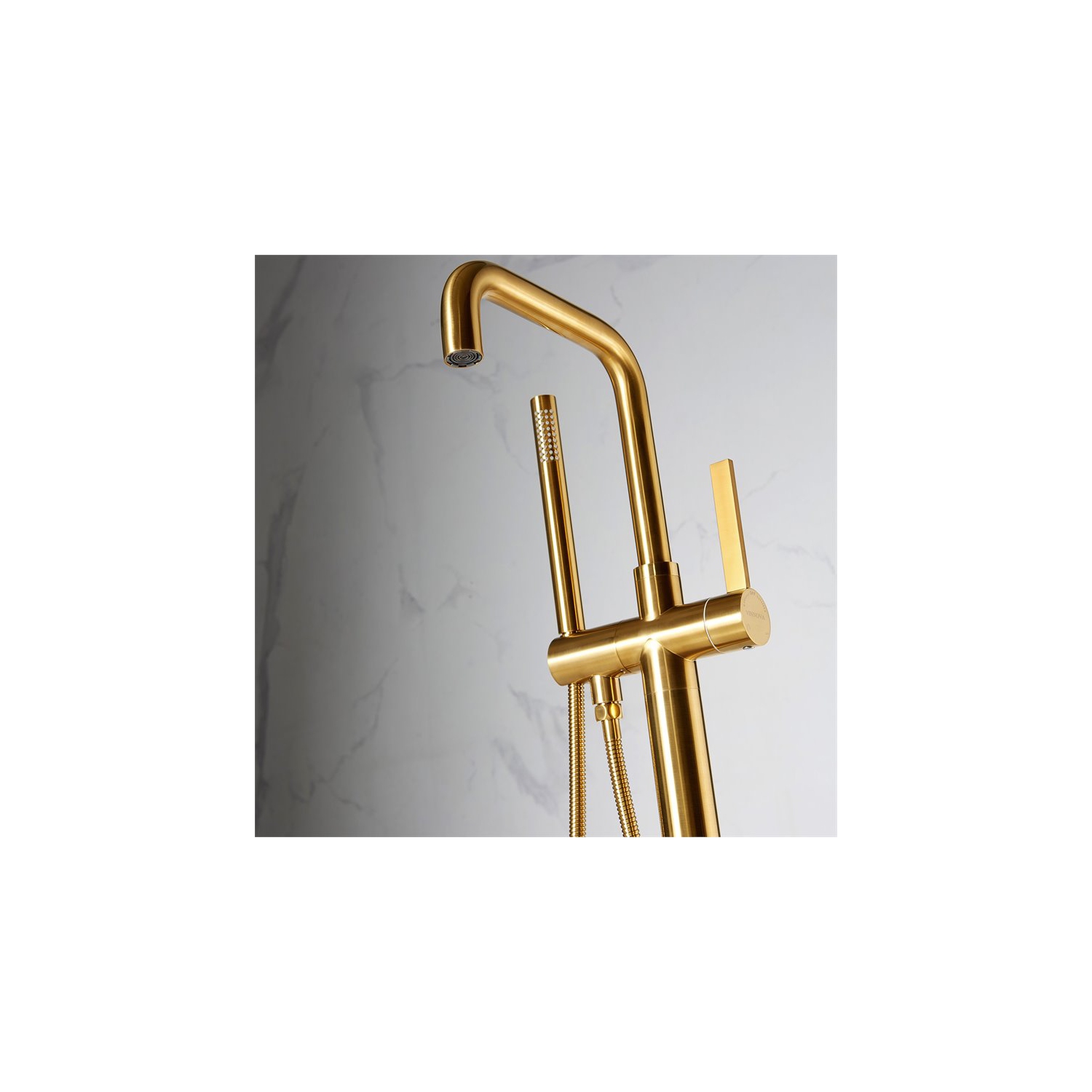Vinnova Delara Freestanding Chrome Tub Faucet with Hand Shower in Gold