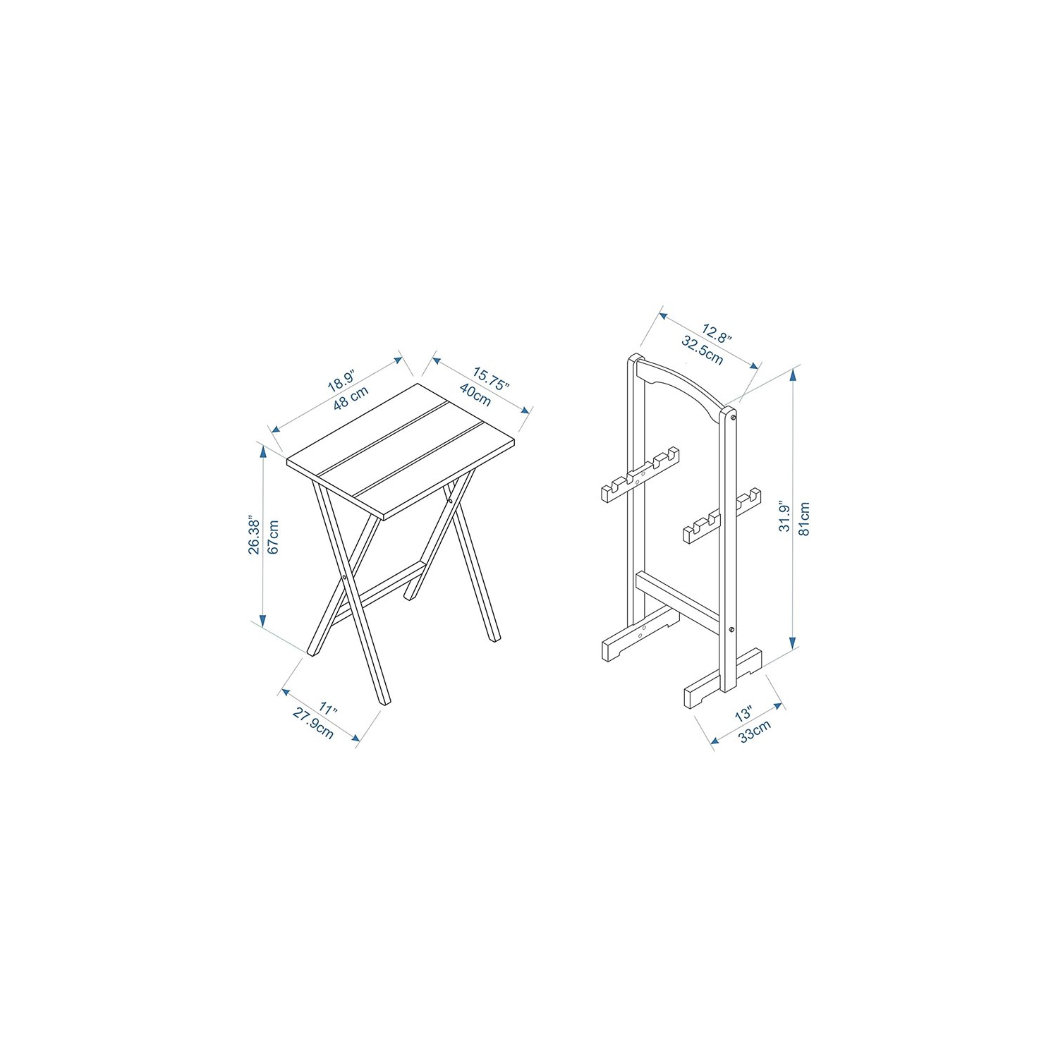 Atlin Designs 5 Piece Folding Tray Table Set in Gray Wash