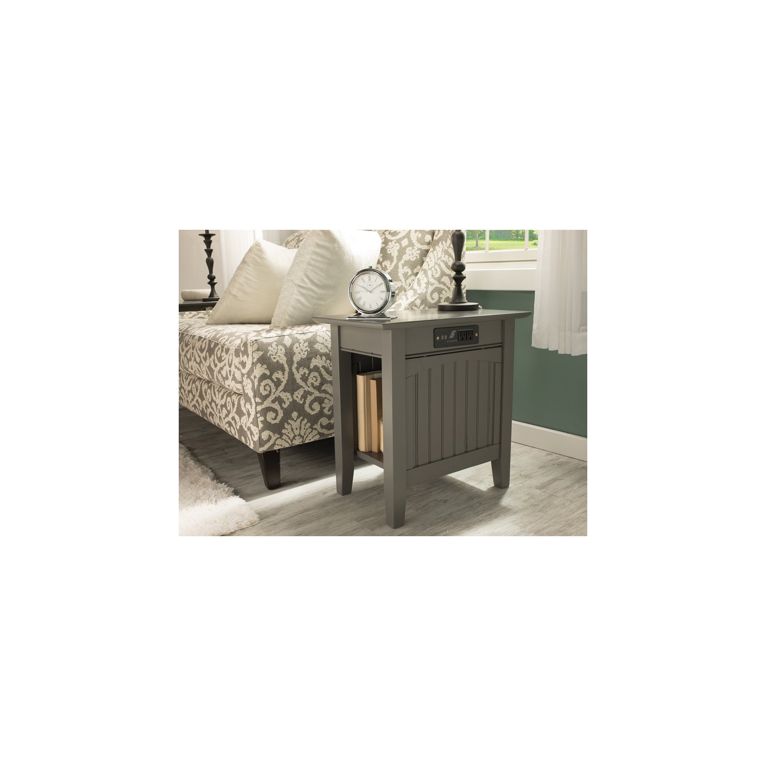 Leo & Lacey Chair Side Table with Charger in Grey