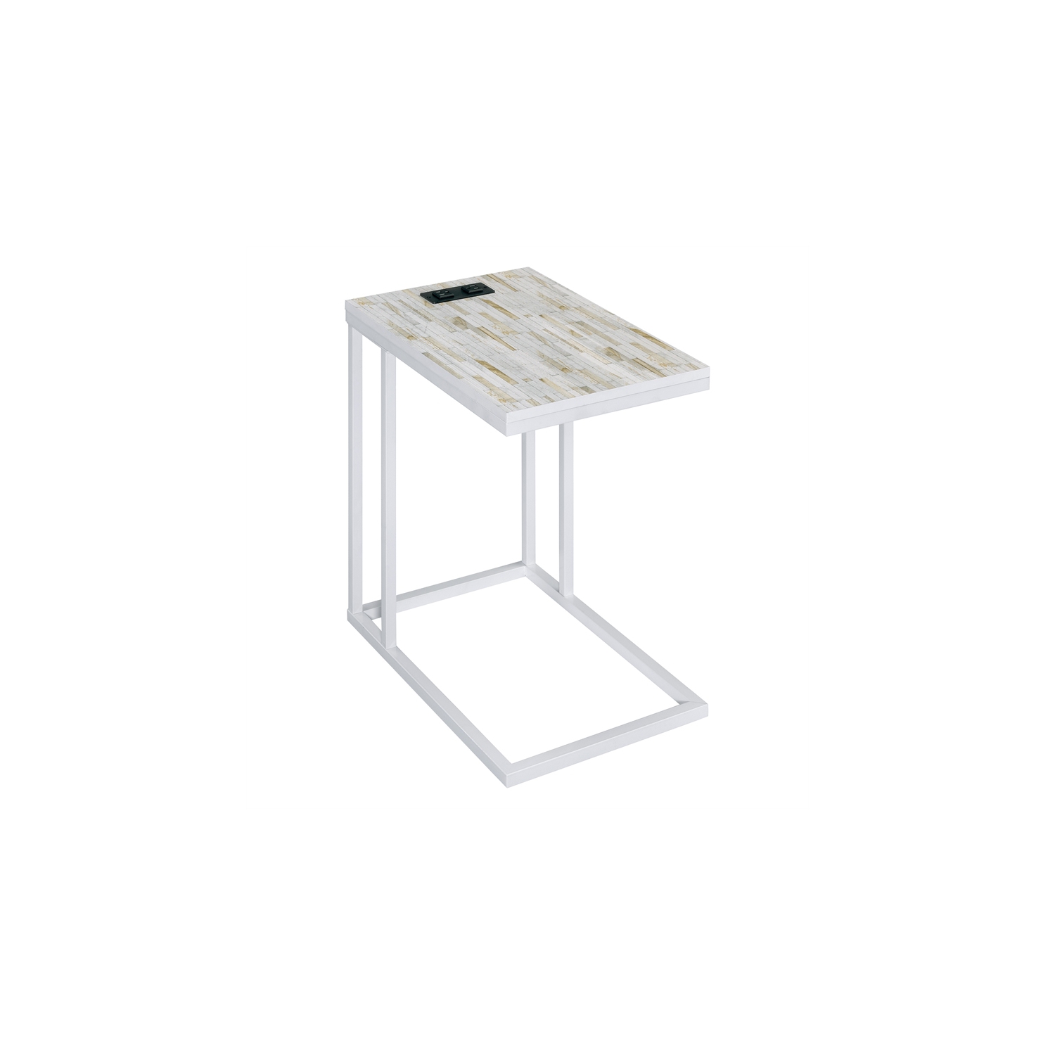 Norwich C-Table With White Mosaic Top Metal Legs with Power Port