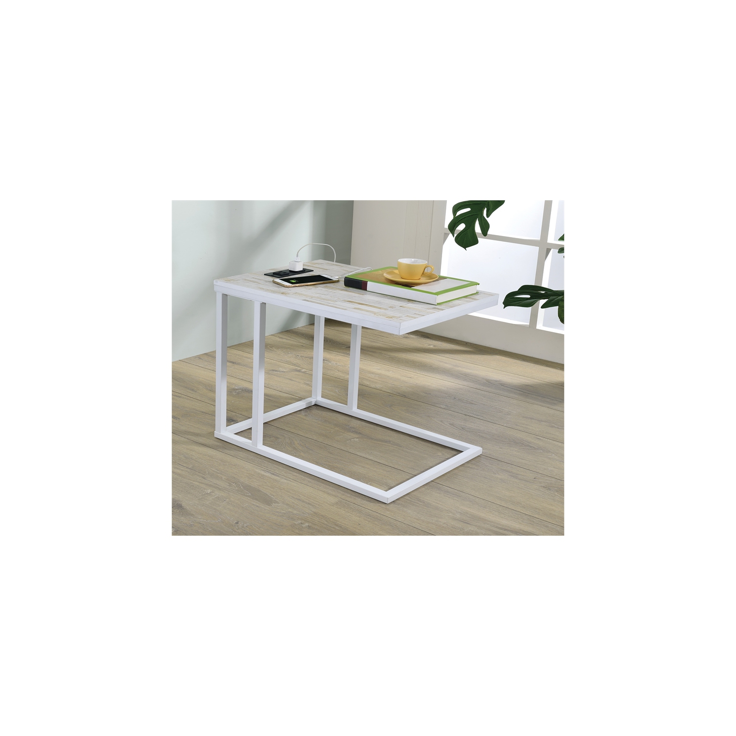 Norwich C-Table With White Mosaic Top Metal Legs with Power Port