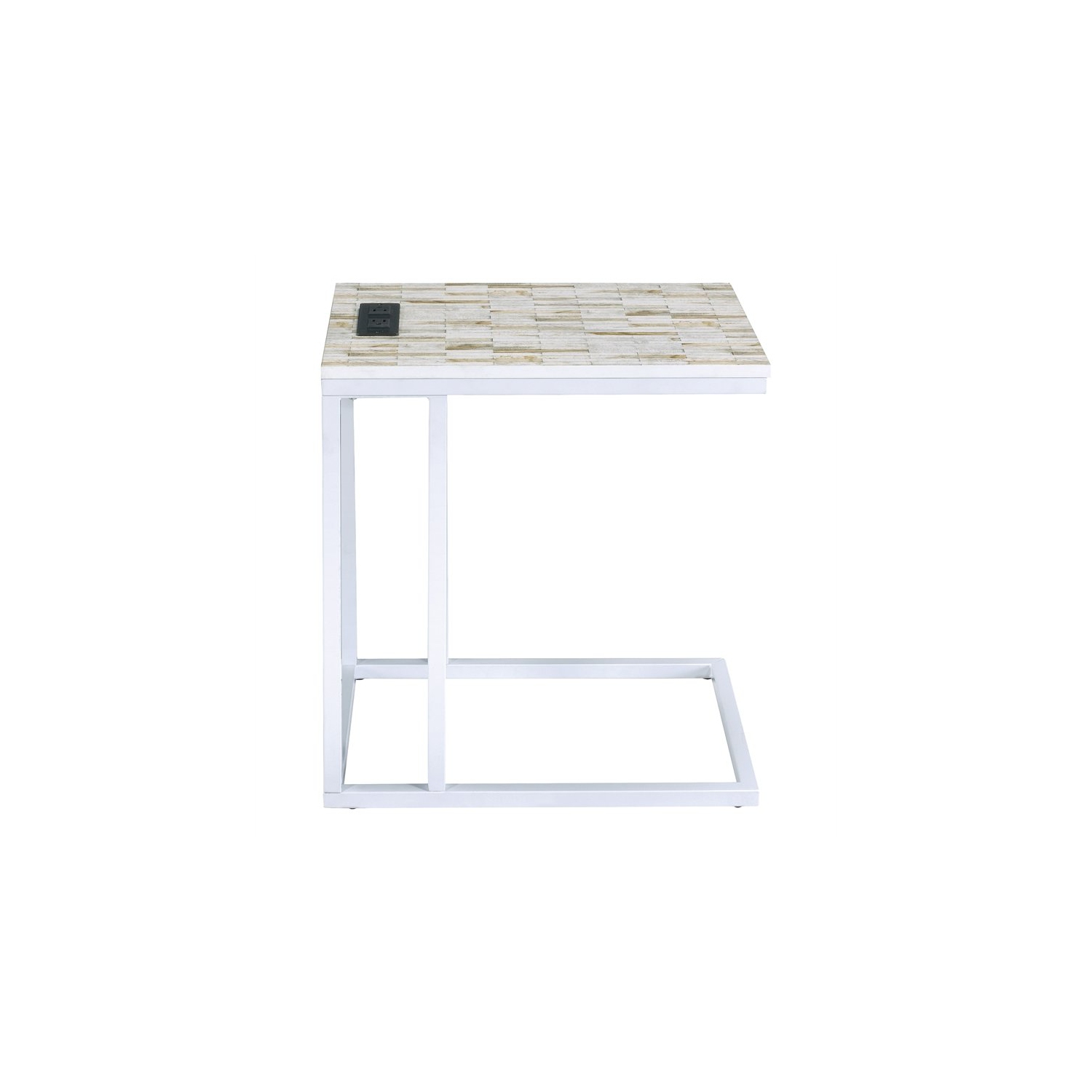 Norwich C-Table With White Mosaic Top Metal Legs with Power Port