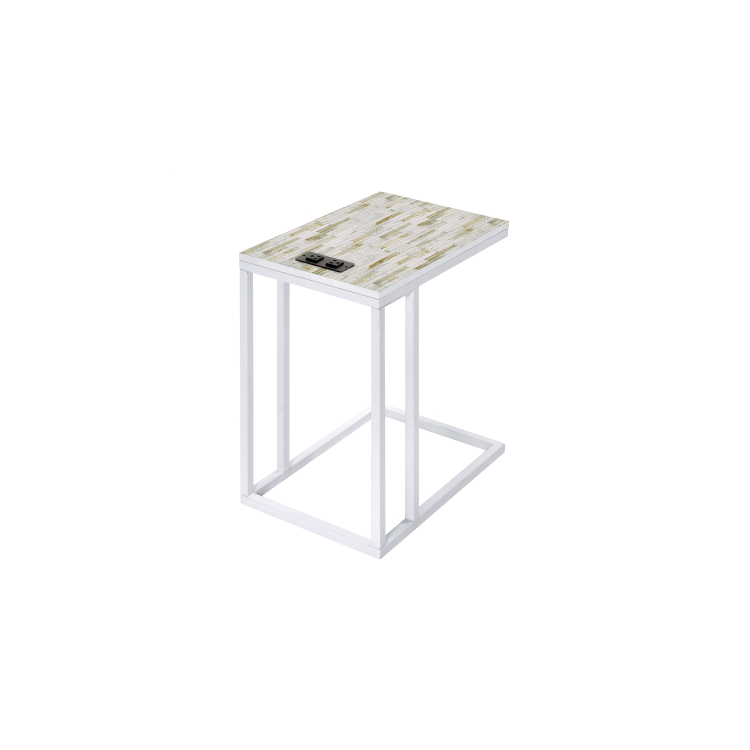 Norwich C-Table With White Mosaic Top Metal Legs with Power Port