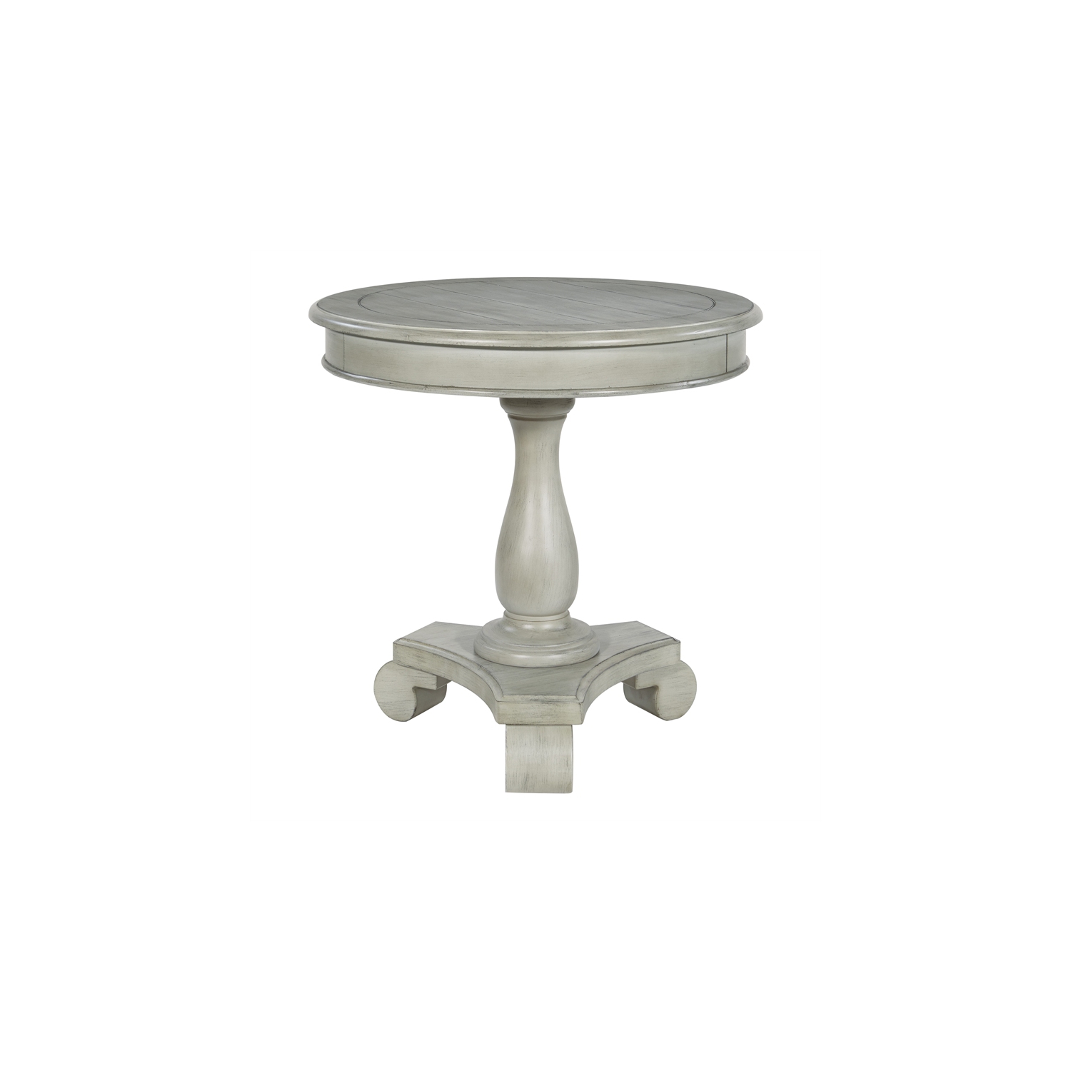 Avalon Hand Painted Round Accent Table in Wood Antique Gray Stone Finish