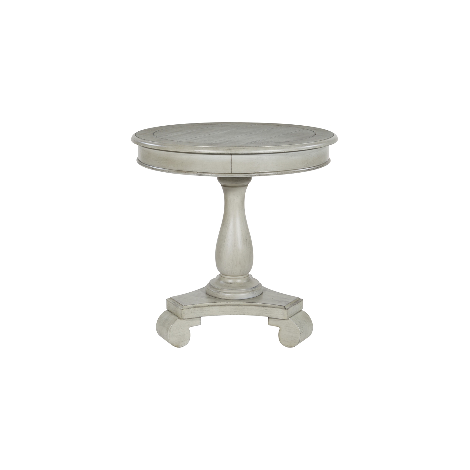Avalon Hand Painted Round Accent Table in Wood Antique Gray Stone Finish