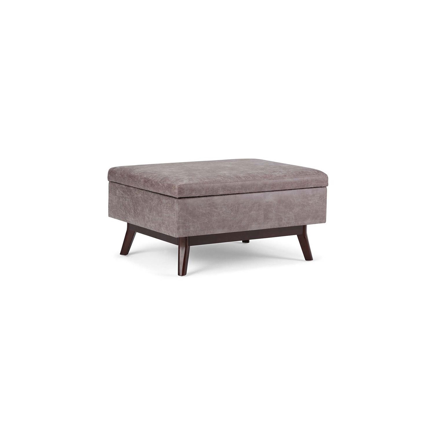 Maklaine Faux Leather Storage Coffee Table Ottoman in Taupe