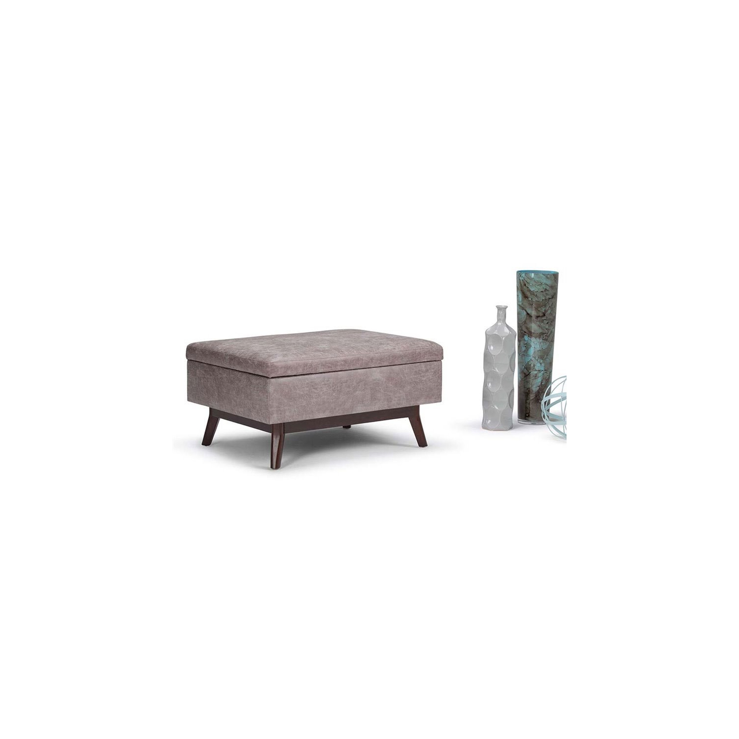 Maklaine Faux Leather Storage Coffee Table Ottoman in Taupe