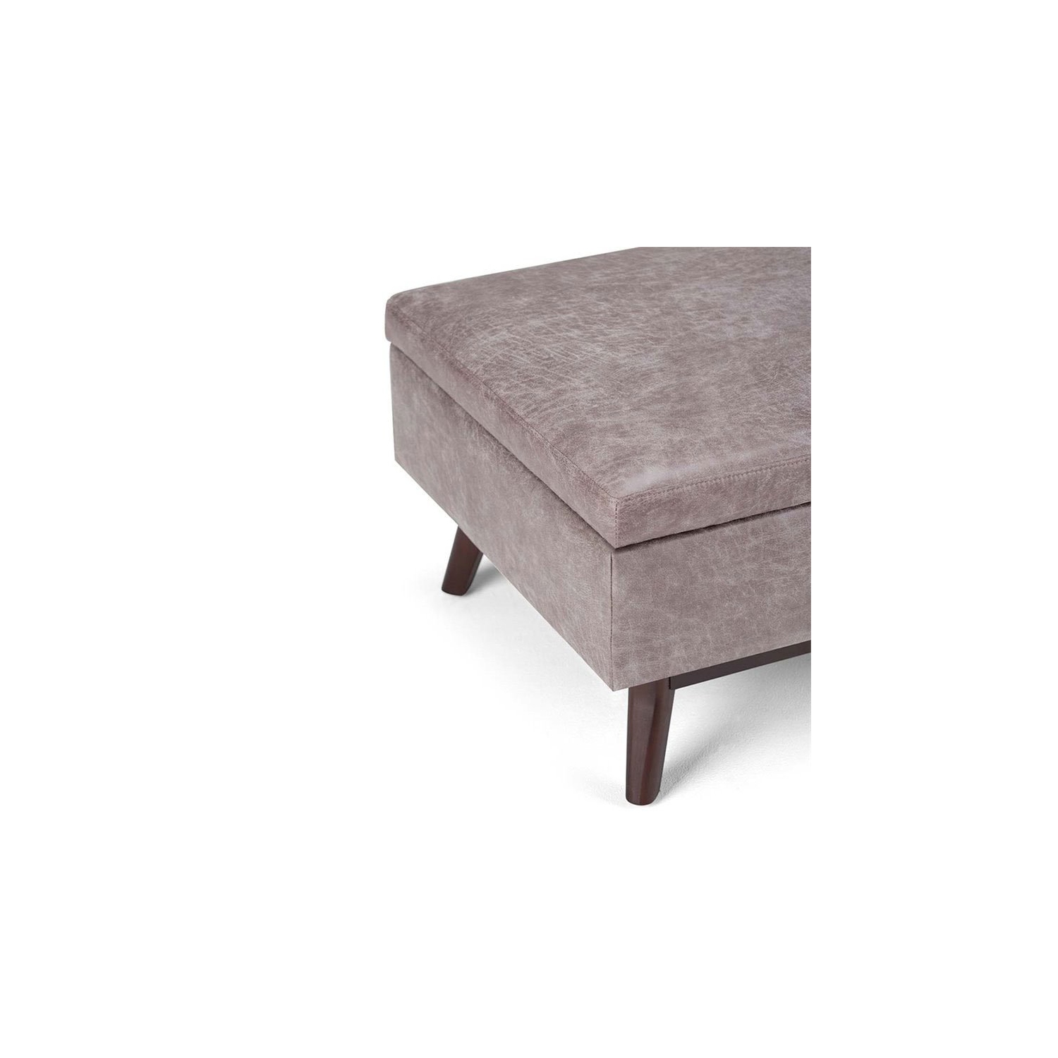 Maklaine Faux Leather Storage Coffee Table Ottoman in Taupe