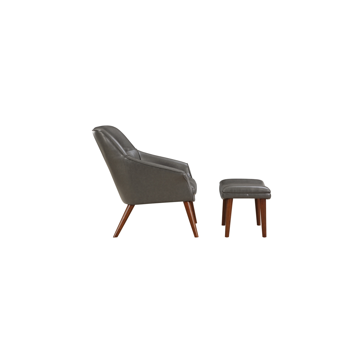 Waneta Chair and Ottoman in Pewter Gray Faux Leather with Medium Espresso Legs