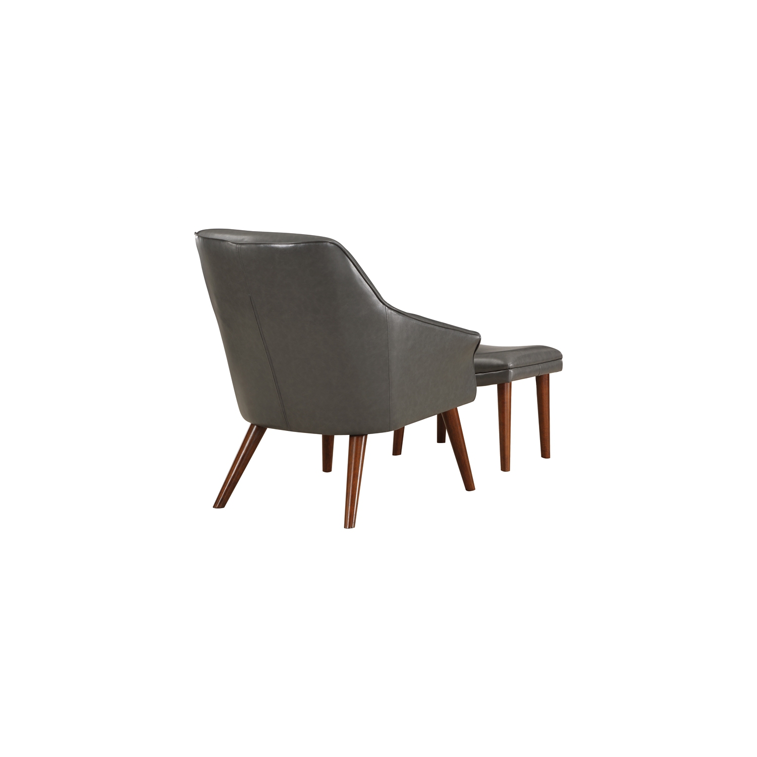 Waneta Chair and Ottoman in Pewter Gray Faux Leather with Medium Espresso Legs