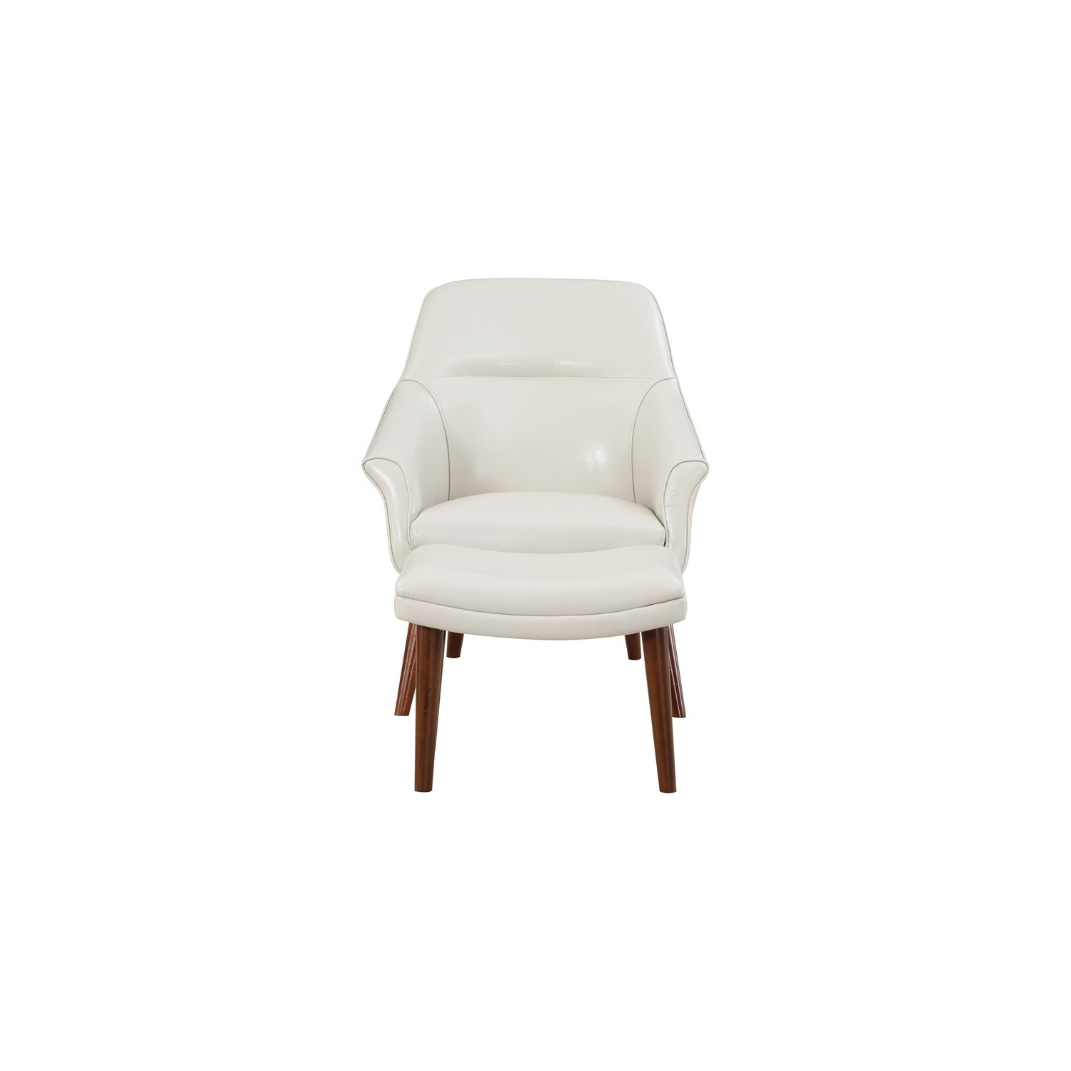 Waneta Chair and Ottoman in Cream Faux Leather with Medium Espresso Legs