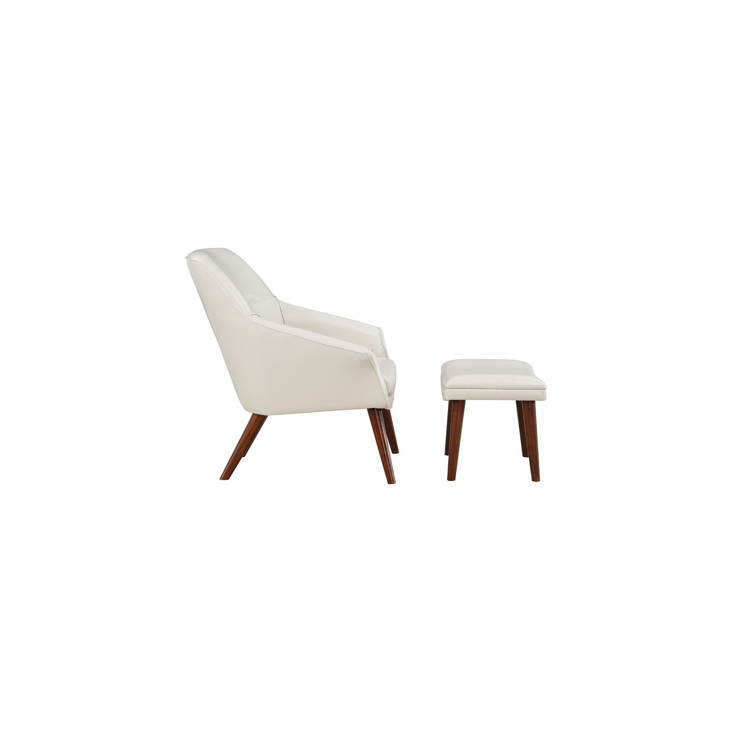 Waneta Chair and Ottoman in Cream Faux Leather with Medium Espresso Legs