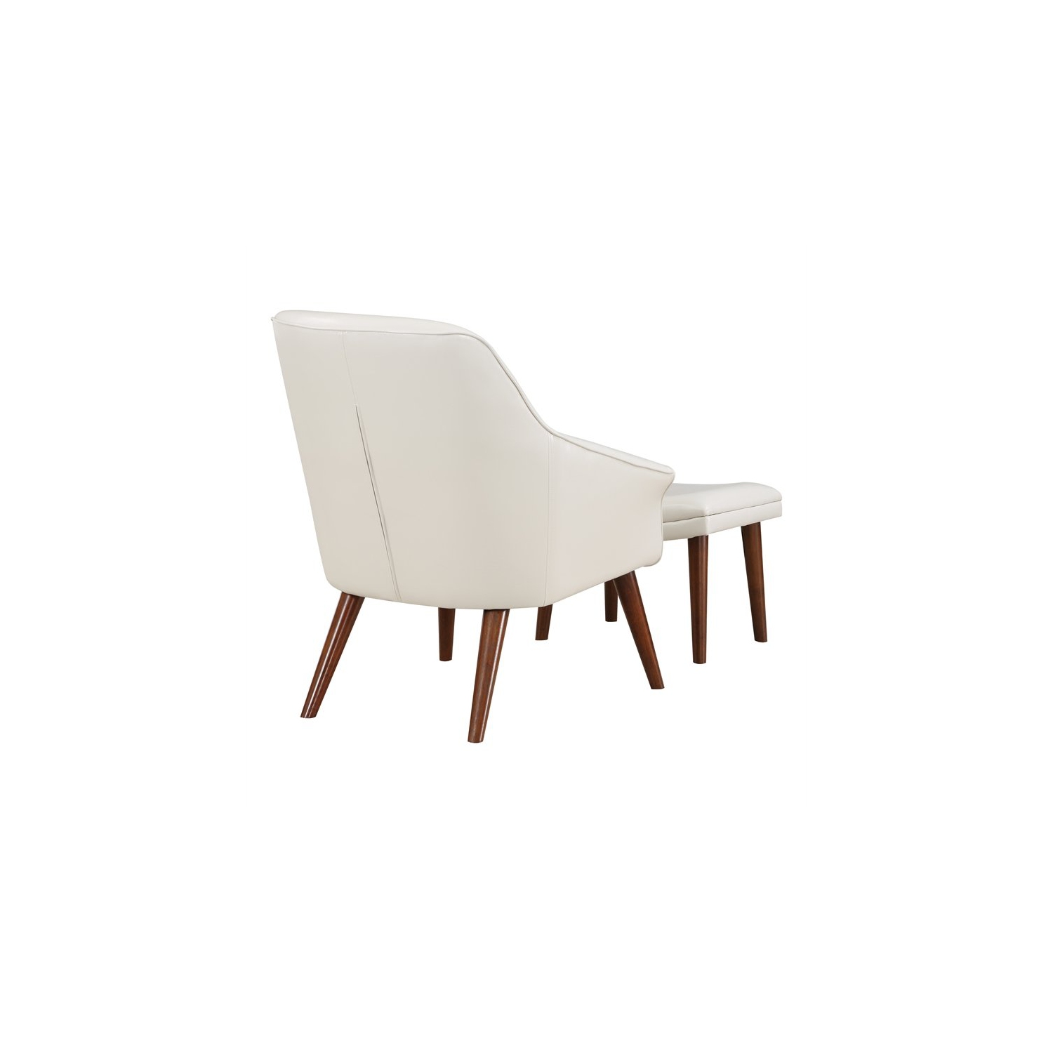 Waneta Chair and Ottoman in Cream Faux Leather with Medium Espresso Legs