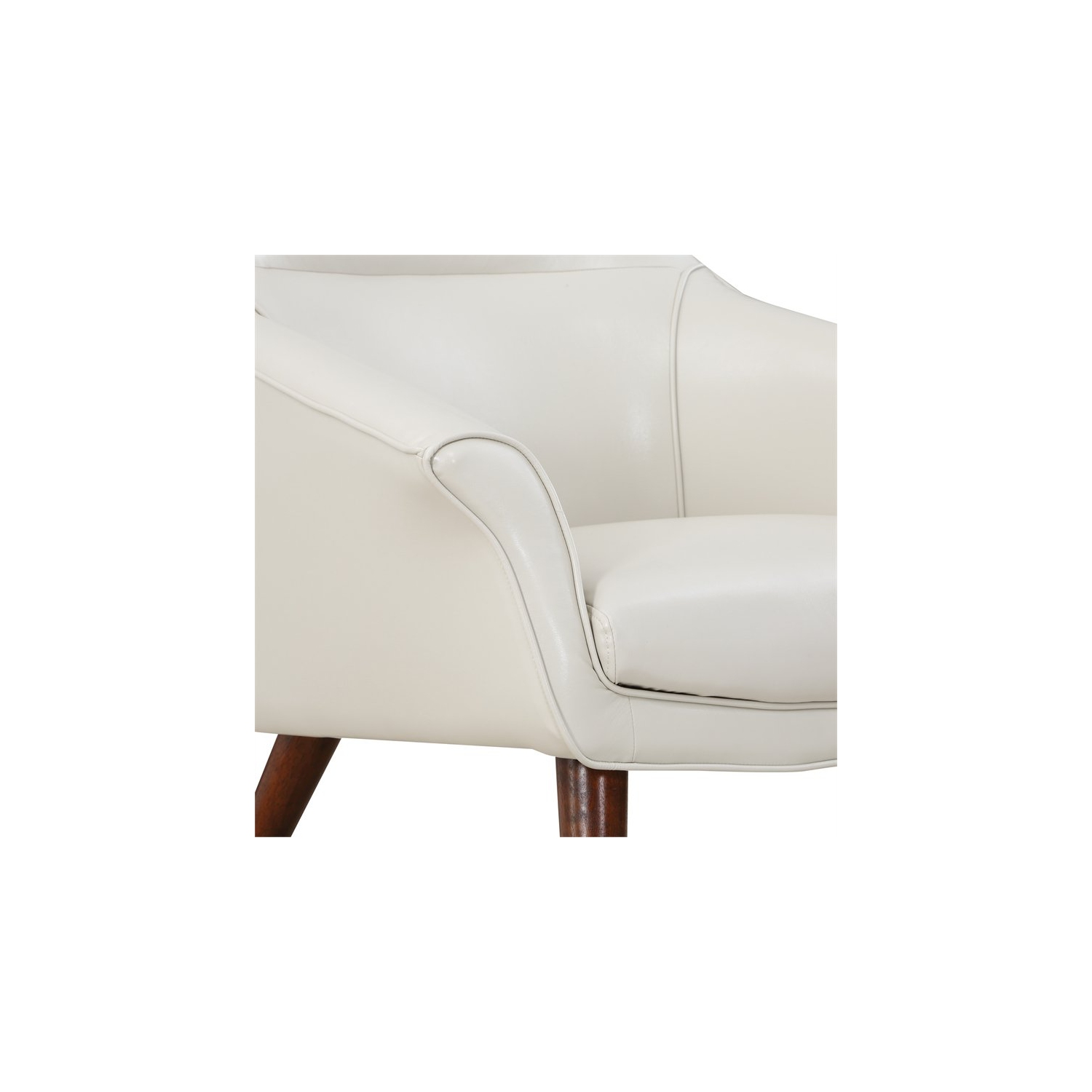 Waneta Chair and Ottoman in Cream Faux Leather with Medium Espresso Legs