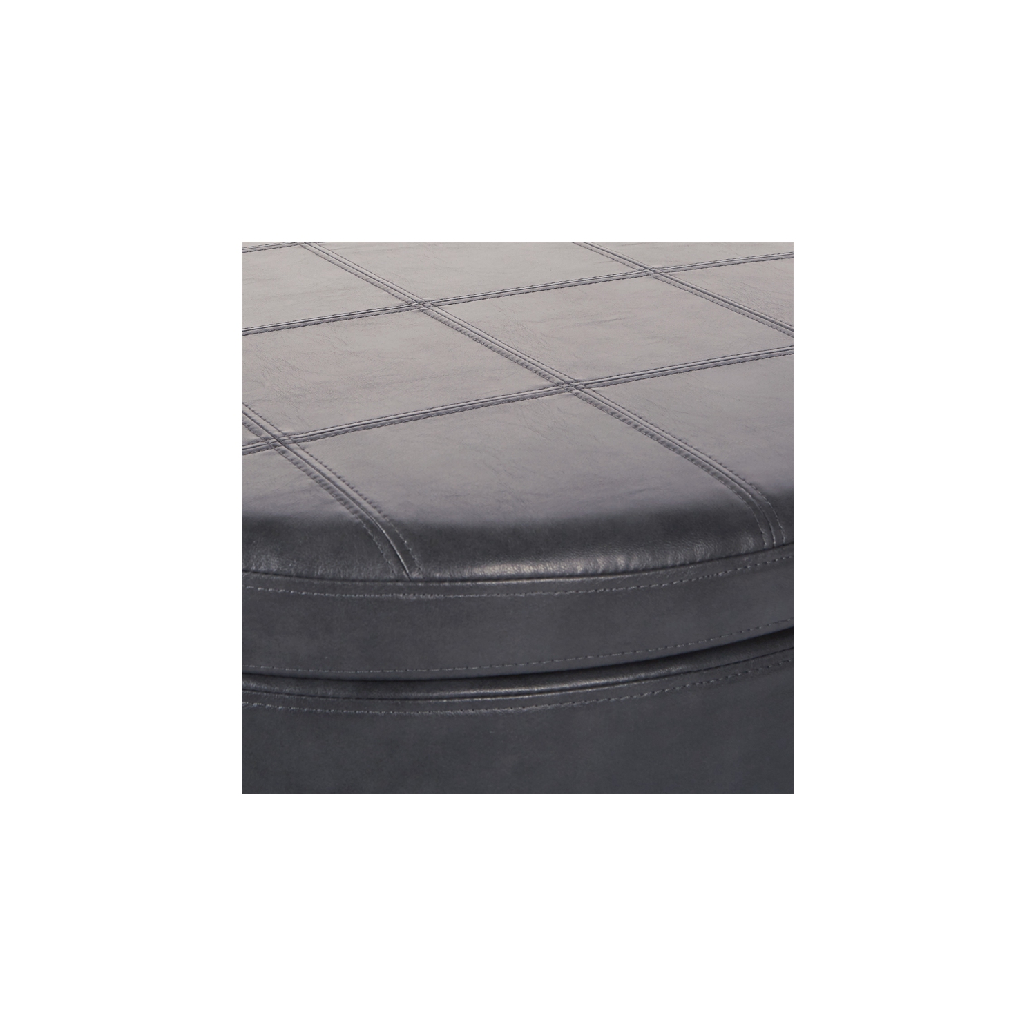 Alloway Storage Ottoman in Pewter Faux Leather with Antique Bronze Nailheads