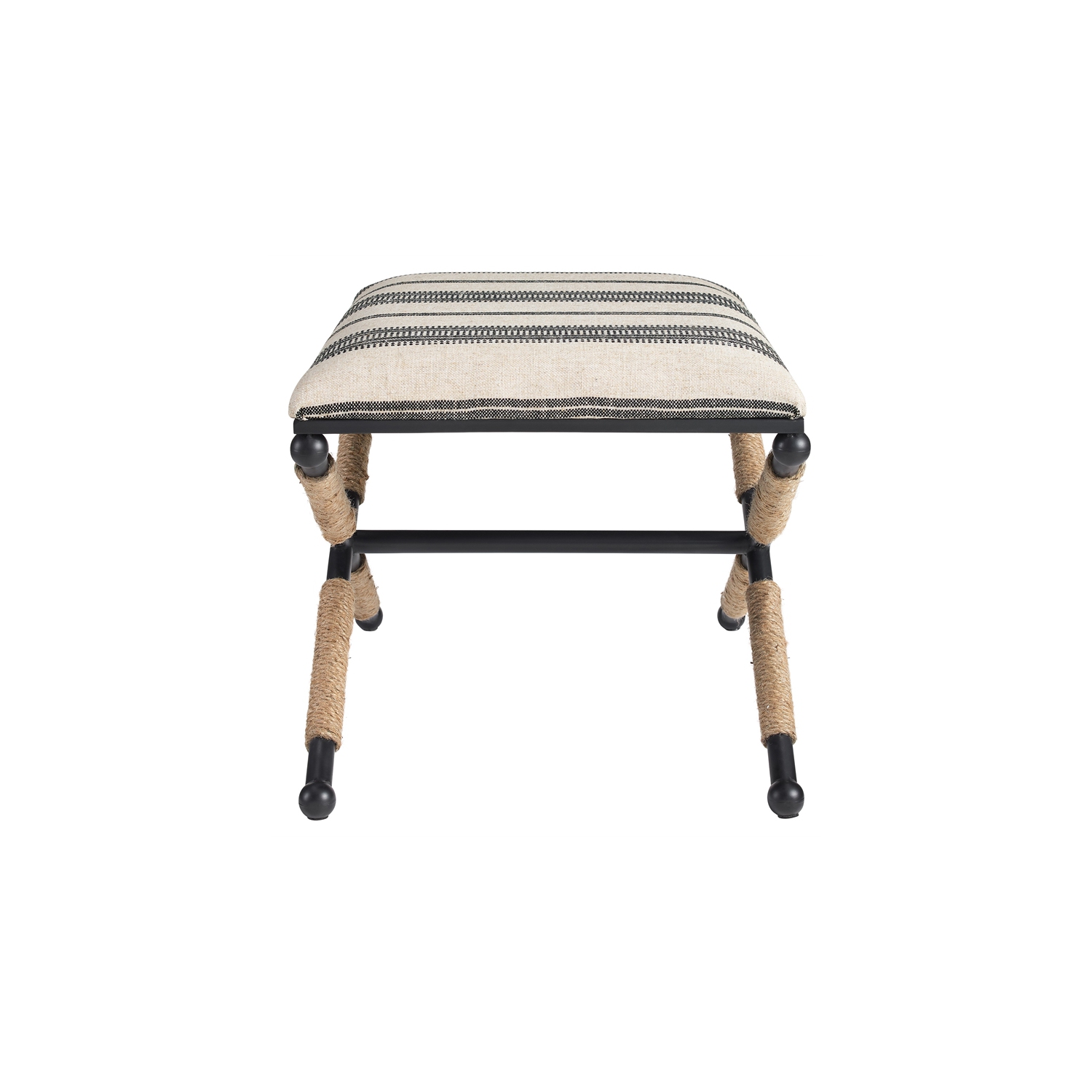 Riverbay Furniture Metal Upholstered Campaign Ottoman in Black