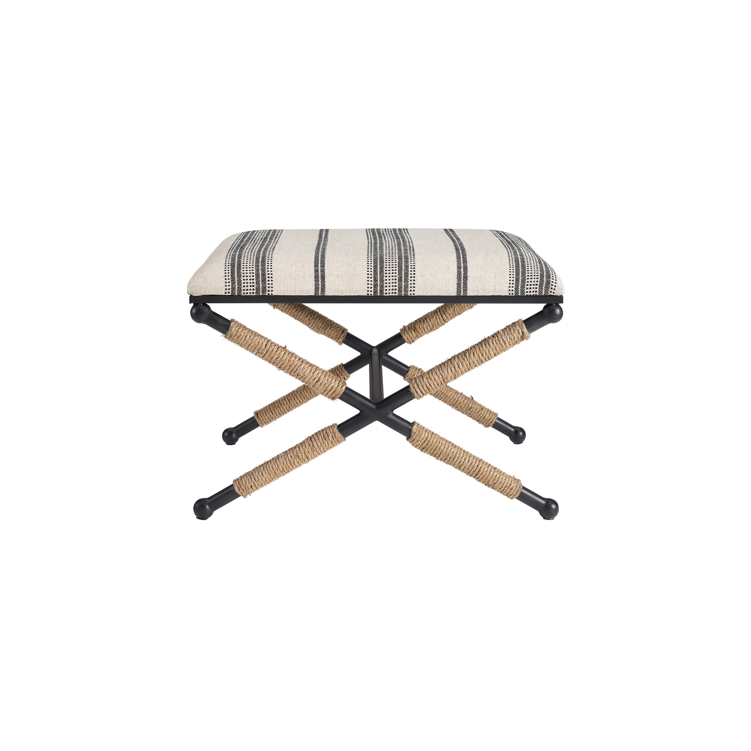 Riverbay Furniture Metal Upholstered Campaign Ottoman in Black