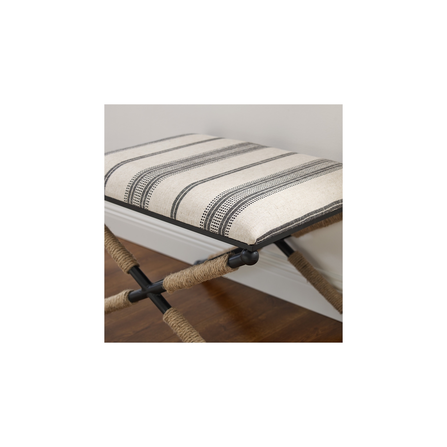 Riverbay Furniture Metal Upholstered Campaign Ottoman in Black