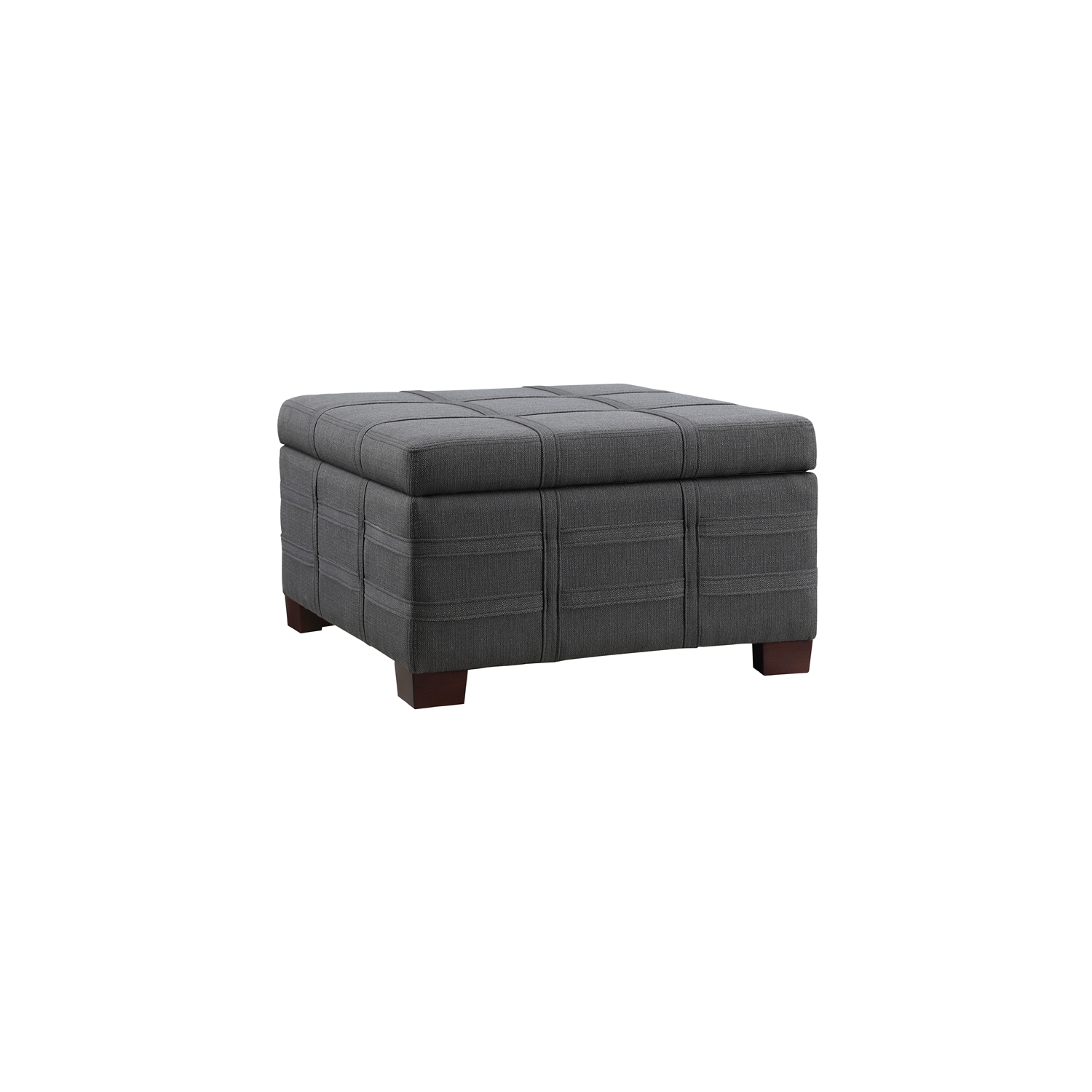 Detour Strap Square Storage Ottoman in Charcoal Fabric