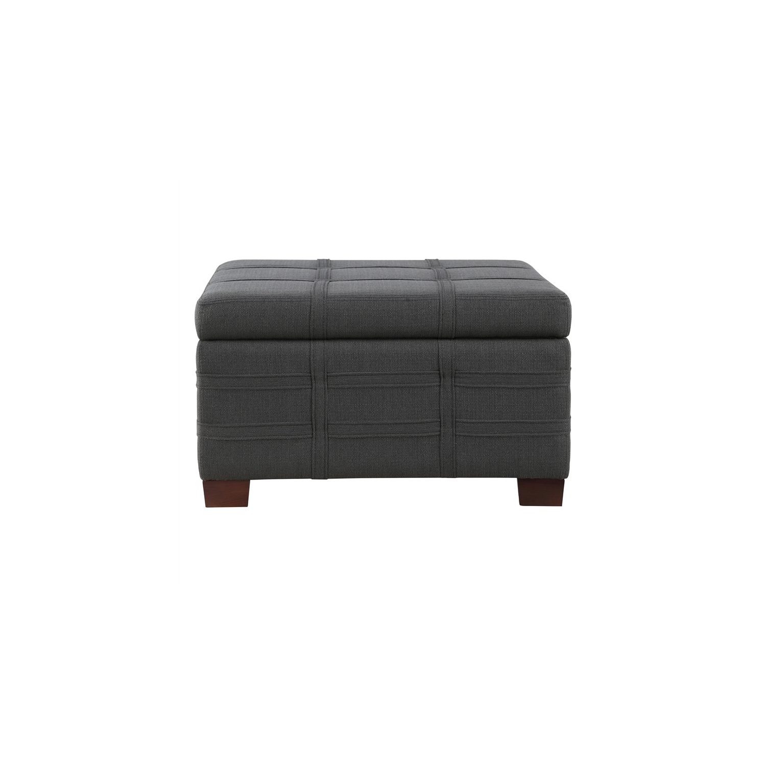 Detour Strap Square Storage Ottoman in Charcoal Fabric