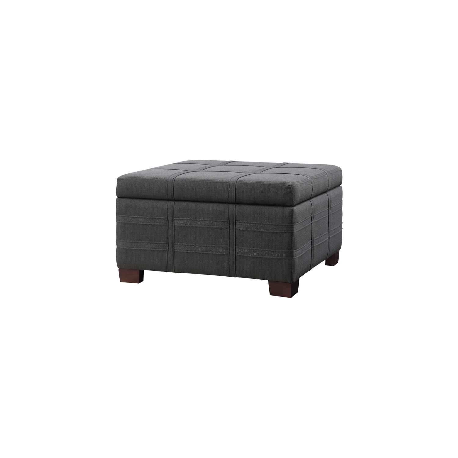 Detour Strap Square Storage Ottoman in Charcoal Fabric
