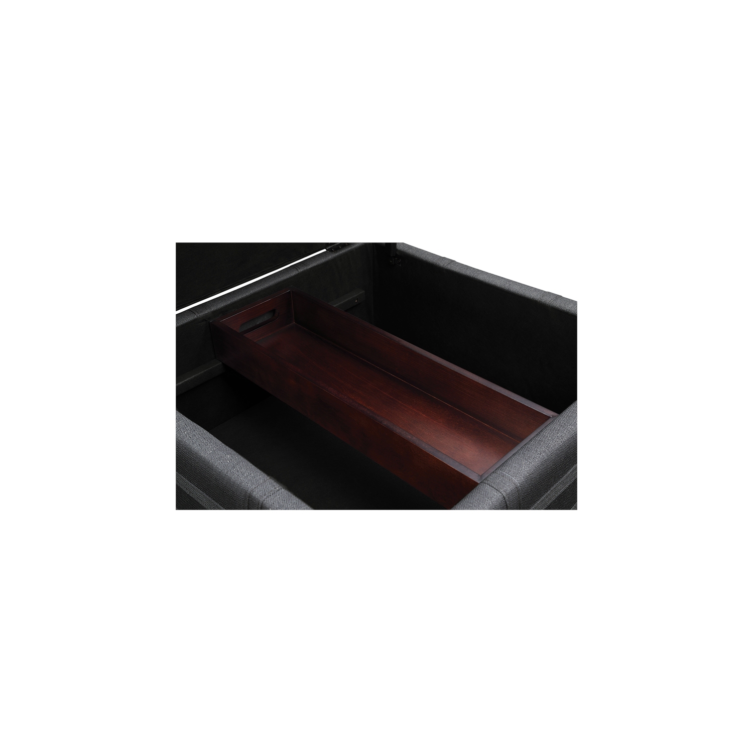 Detour Strap Square Storage Ottoman in Charcoal Fabric