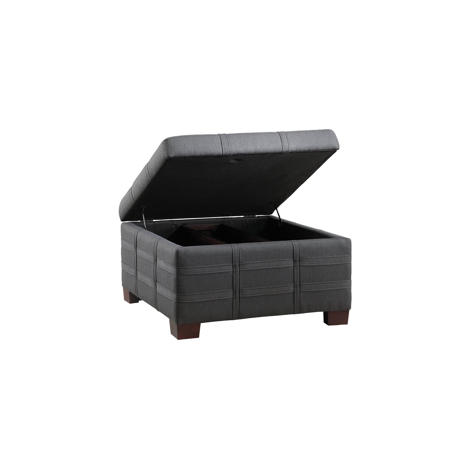 Detour Strap Square Storage Ottoman in Charcoal Fabric