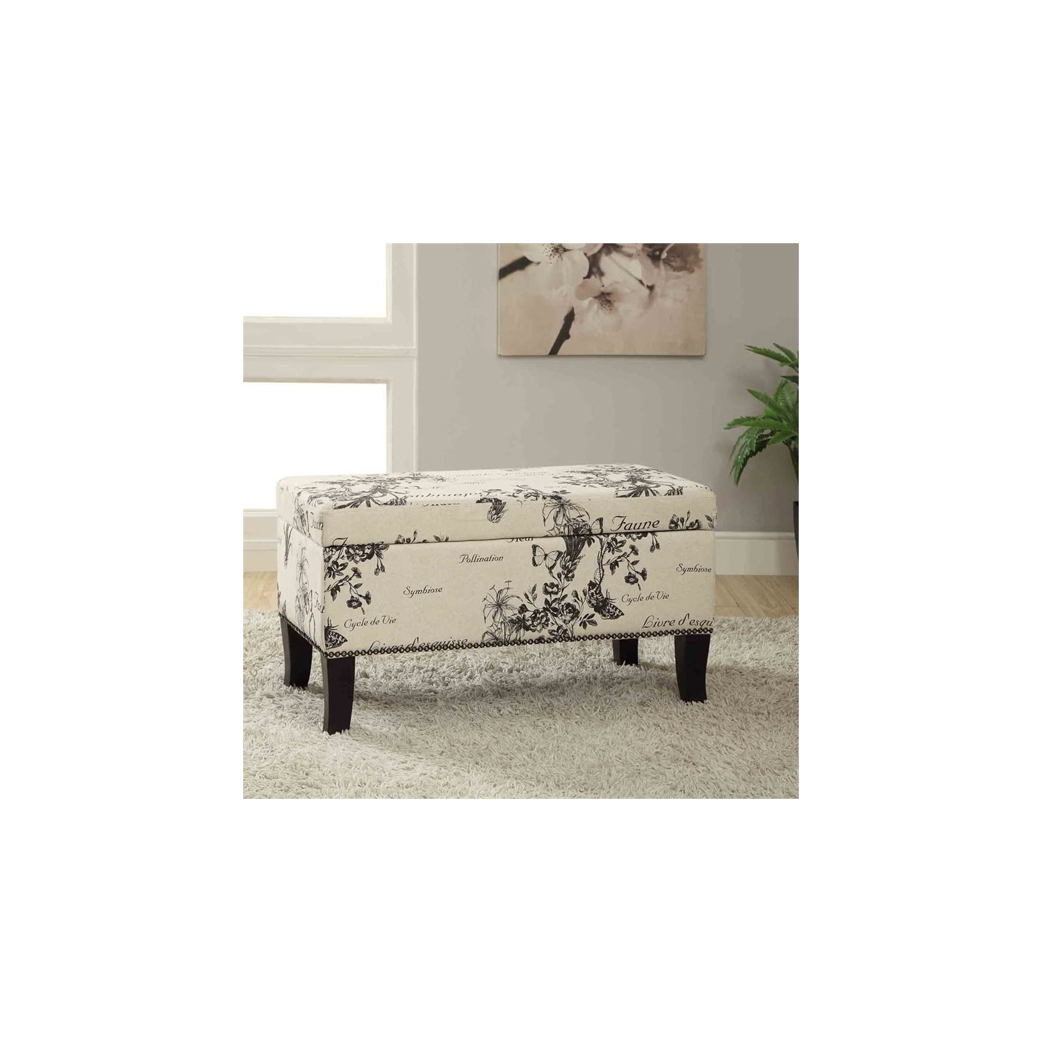 Riverbay Furniture Linen Ottoman in Botanical