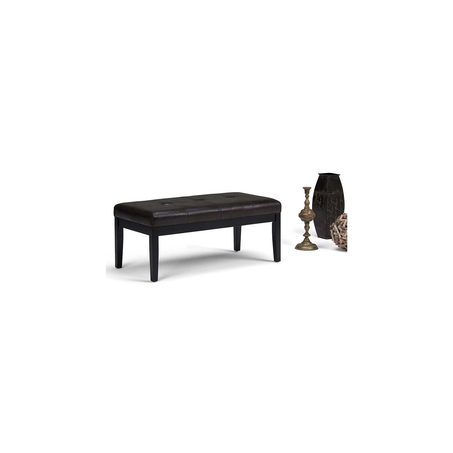 Atlin Designs Faux Leather Tufted Ottoman Bench in Black