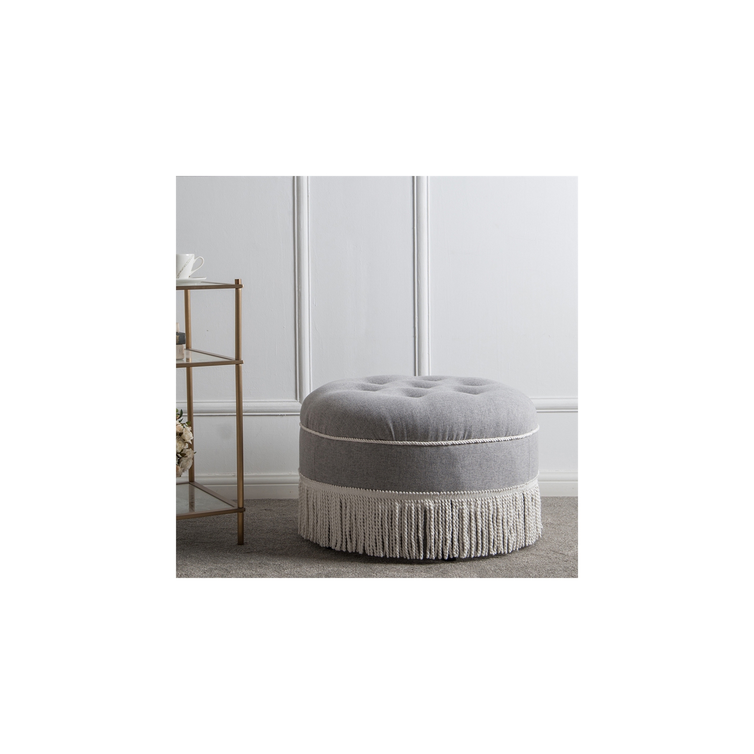 Yolanda Tufted Decorative Round Ottoman Light Grey
