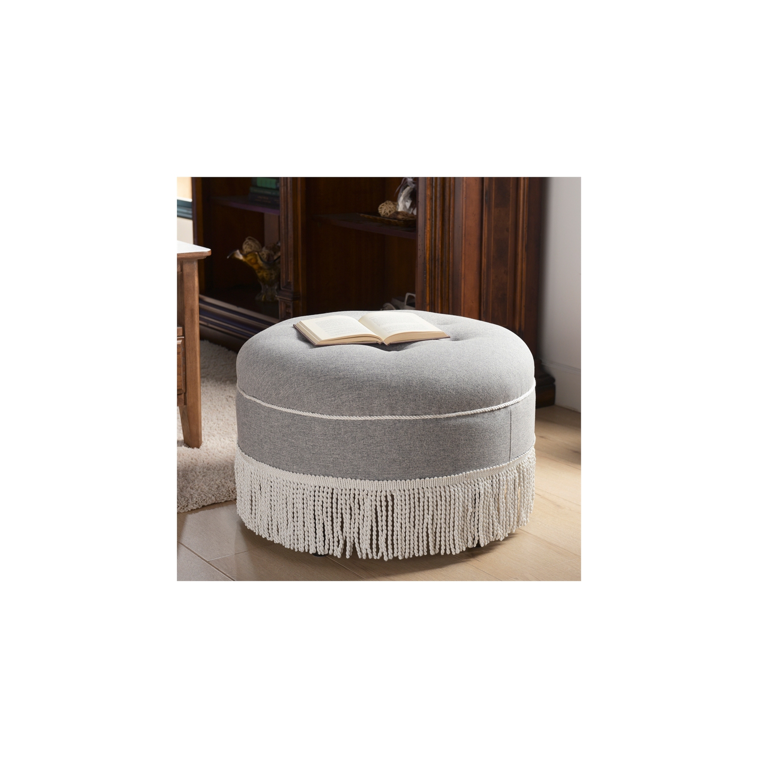 Yolanda Tufted Decorative Round Ottoman Light Grey