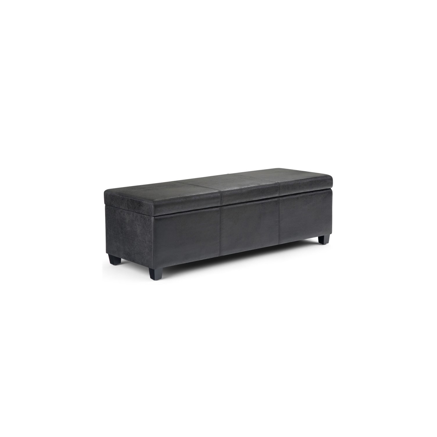 Simpli Home Avalon Faux Leather Storage Ottoman Bench in Black