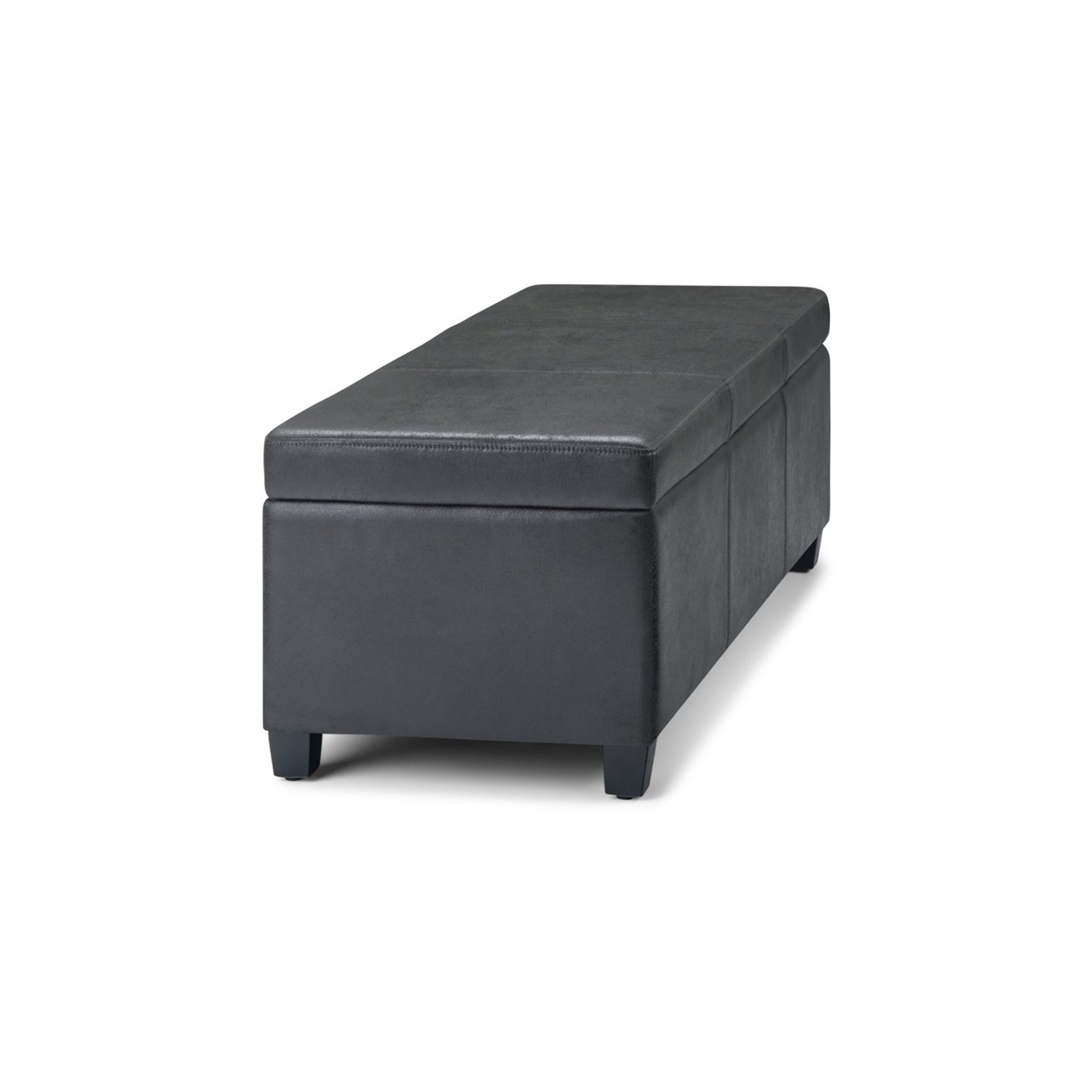 Simpli Home Avalon Faux Leather Storage Ottoman Bench in Black
