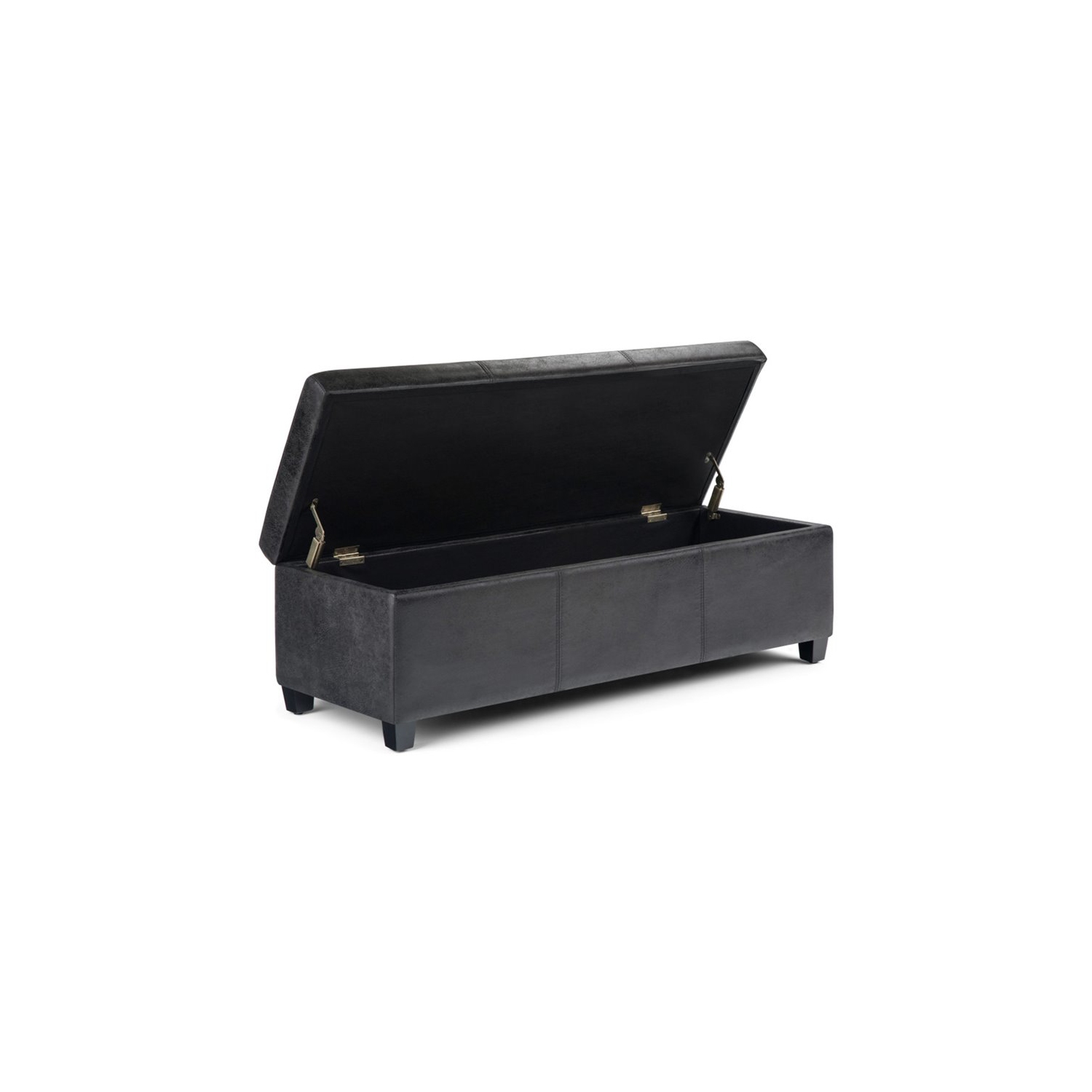 Simpli Home Avalon Faux Leather Storage Ottoman Bench in Black