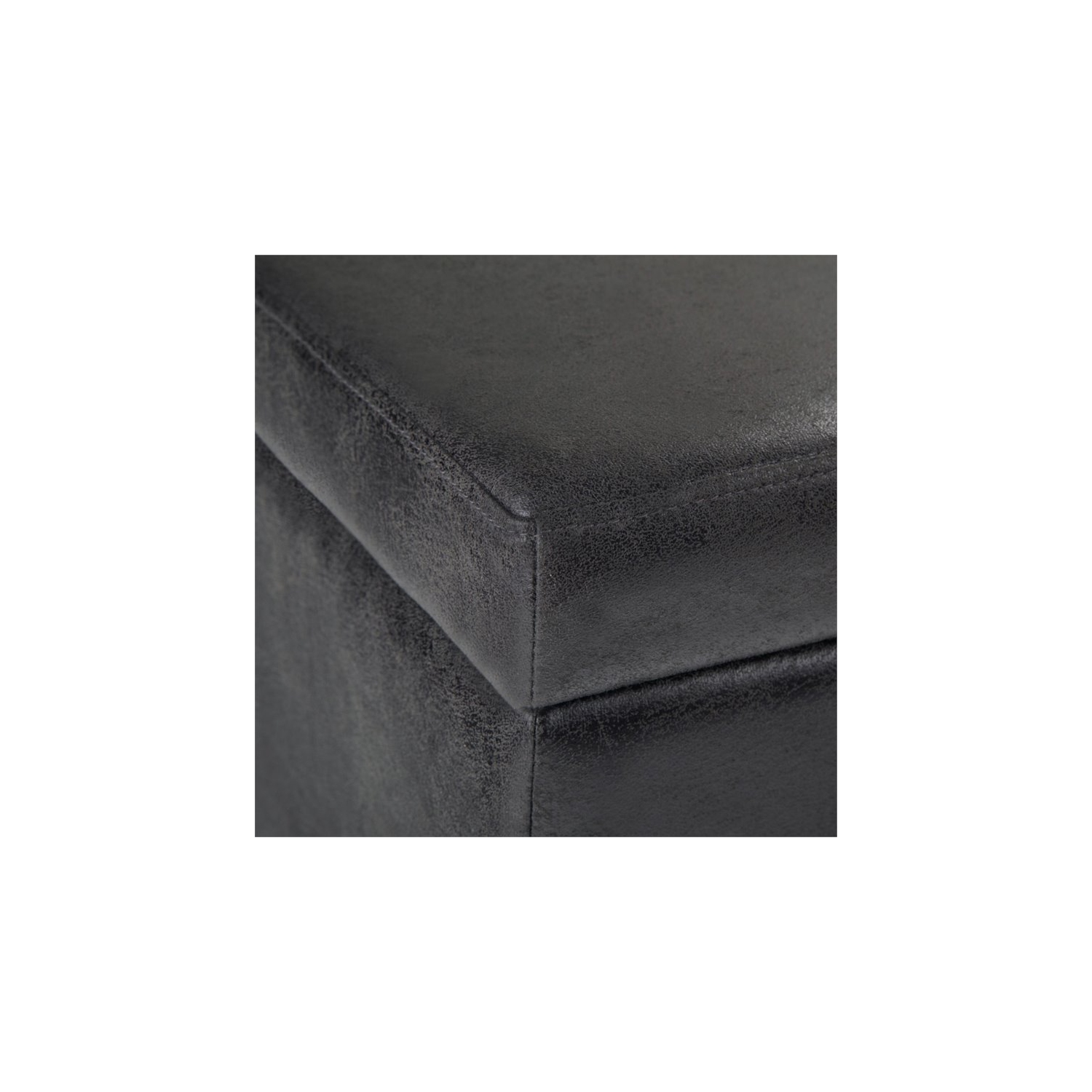 Simpli Home Avalon Faux Leather Storage Ottoman Bench in Black